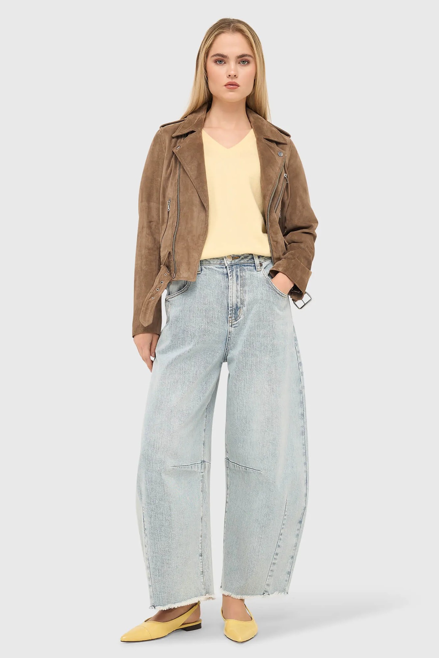 Bruin Leren Suede Biker Jack Burke