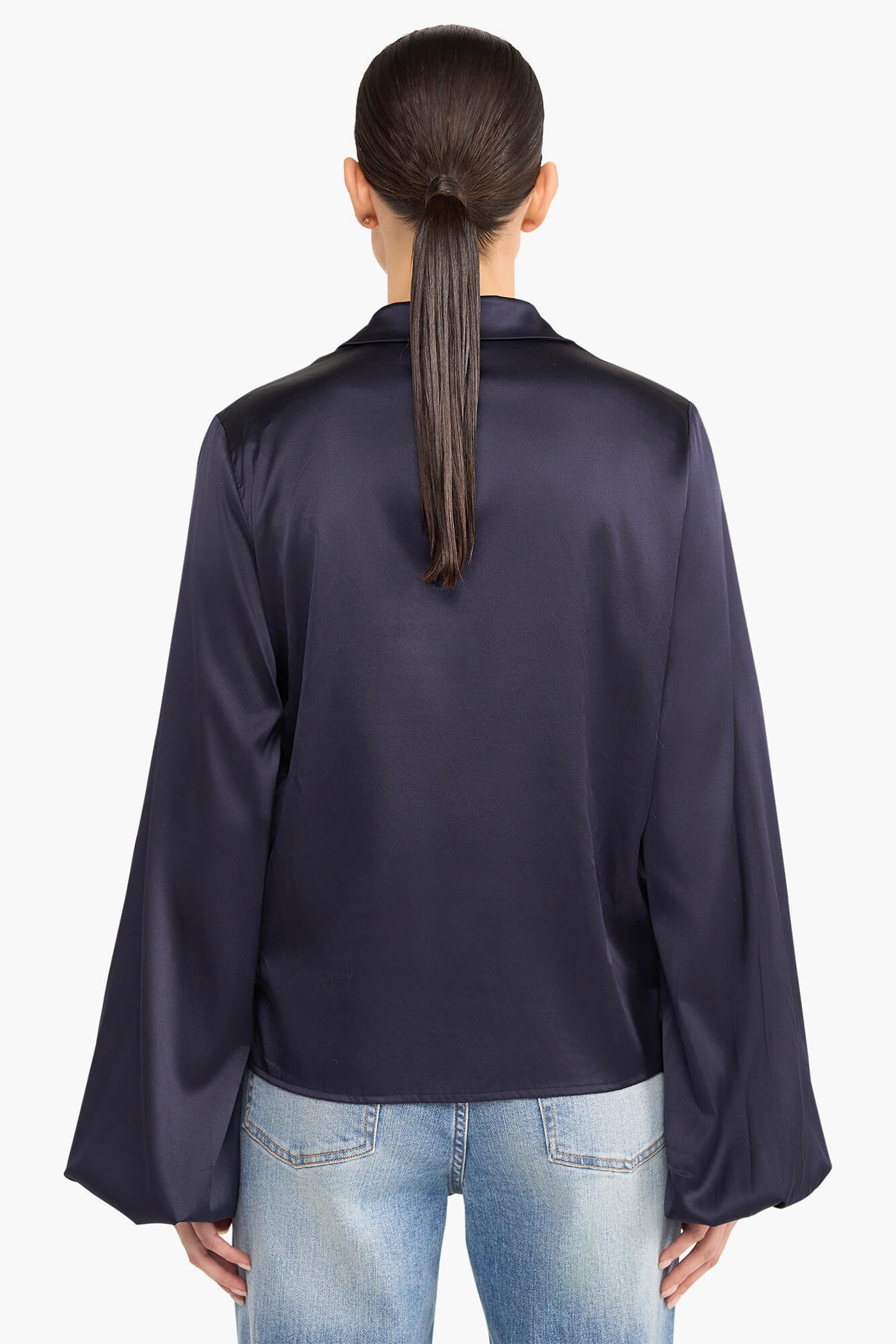 Zijden Blouse Dames Stretch Abe Donker Blauw
