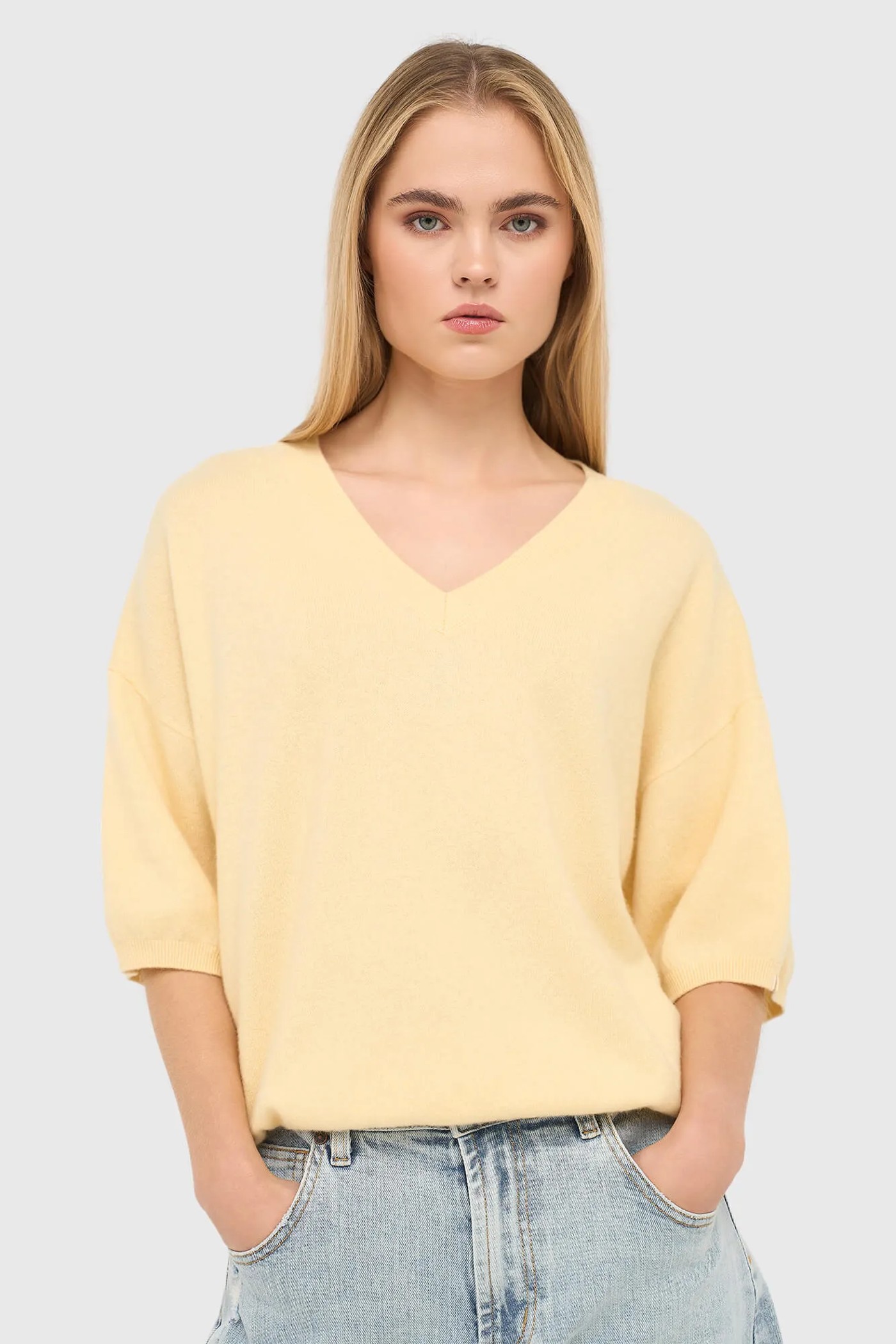 Cashmere Dames Trui V Hals Romeo Geel