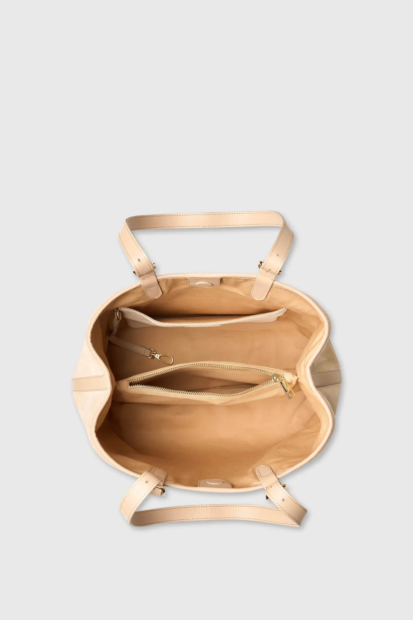 Suede Leren Dames Handtas Shopper Harper Beige