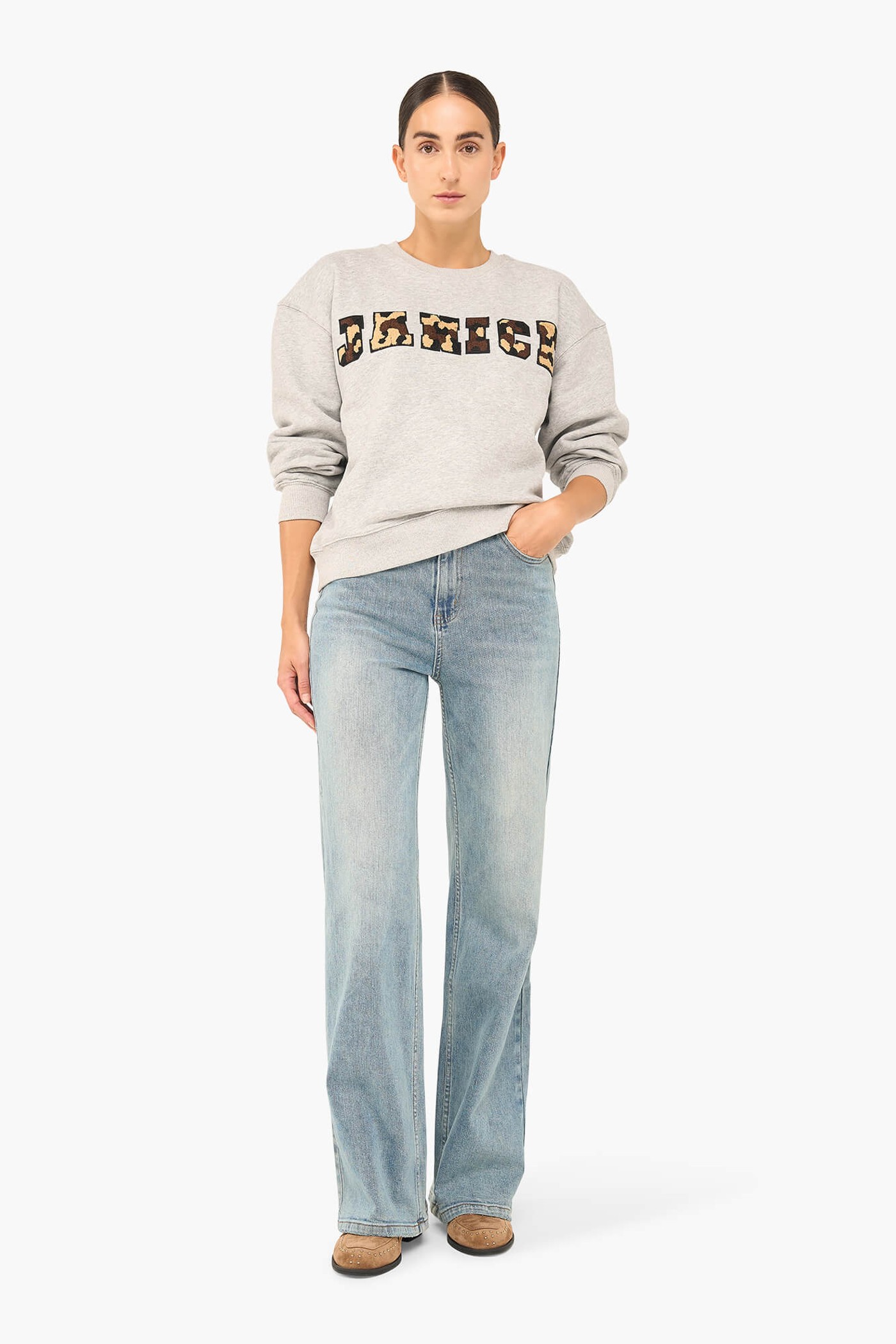 SWEATER DAMES KATOEN LOGO CAMO ANDY GRIJS