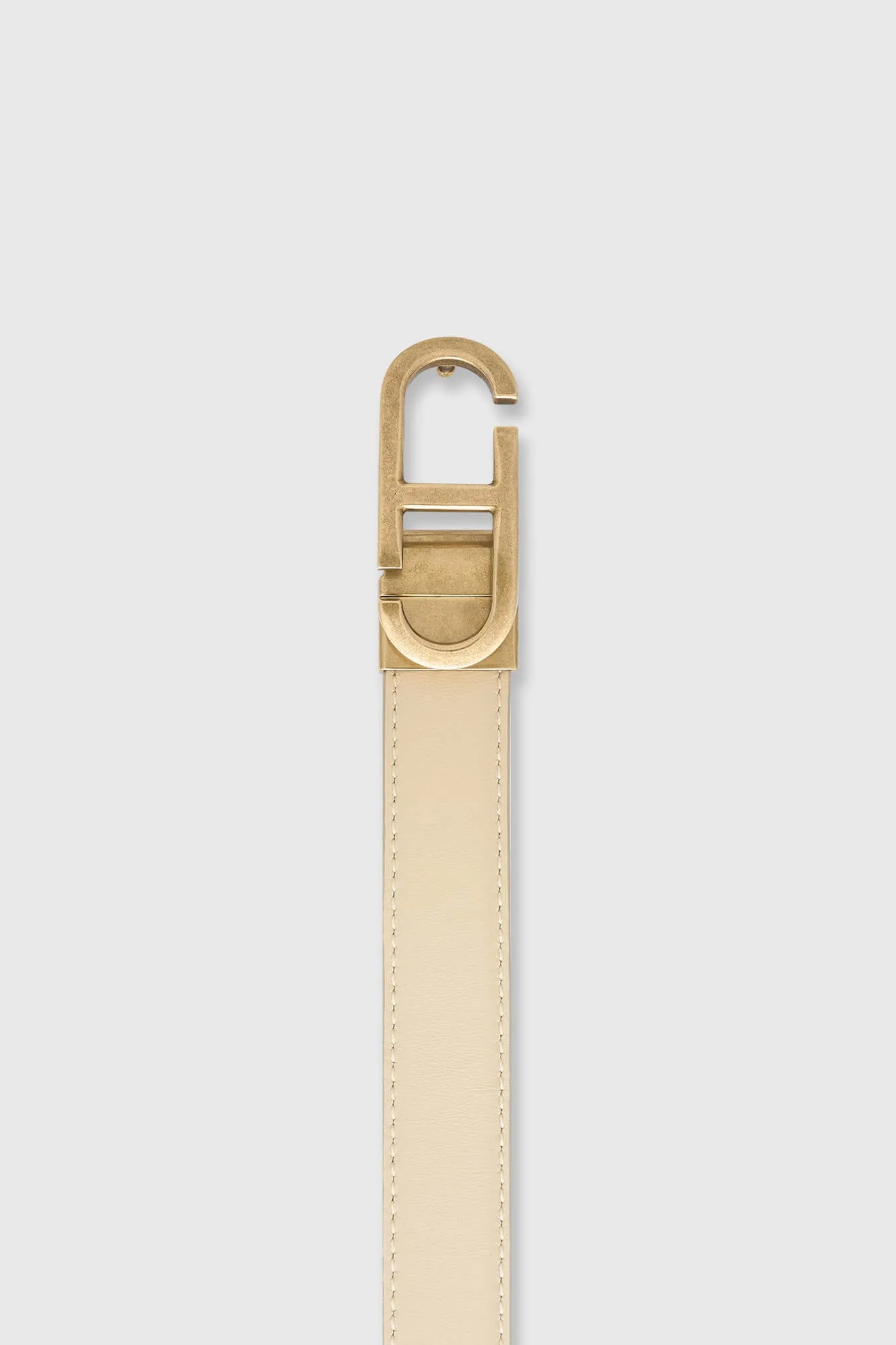 Leren Dames Riem Reversible Off White Creme Brass Trophy Buckle