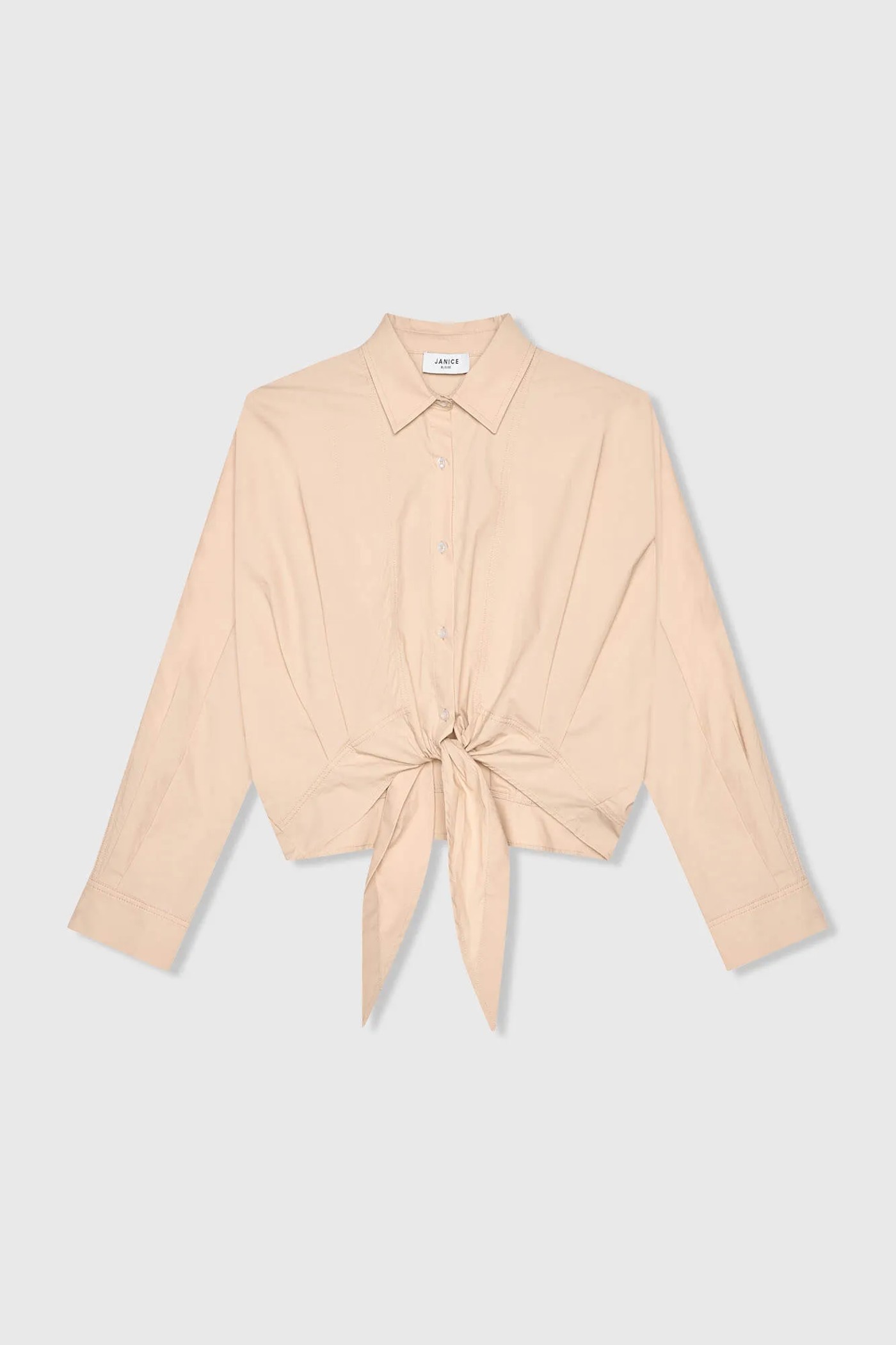 Beige Katoenen Strik Blouse Dames David