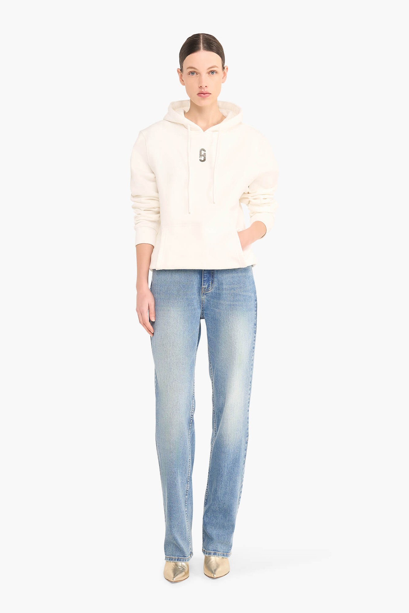 HOODIE DAMES KATOEN LOGO GOUD SCOTT OFF WHITE