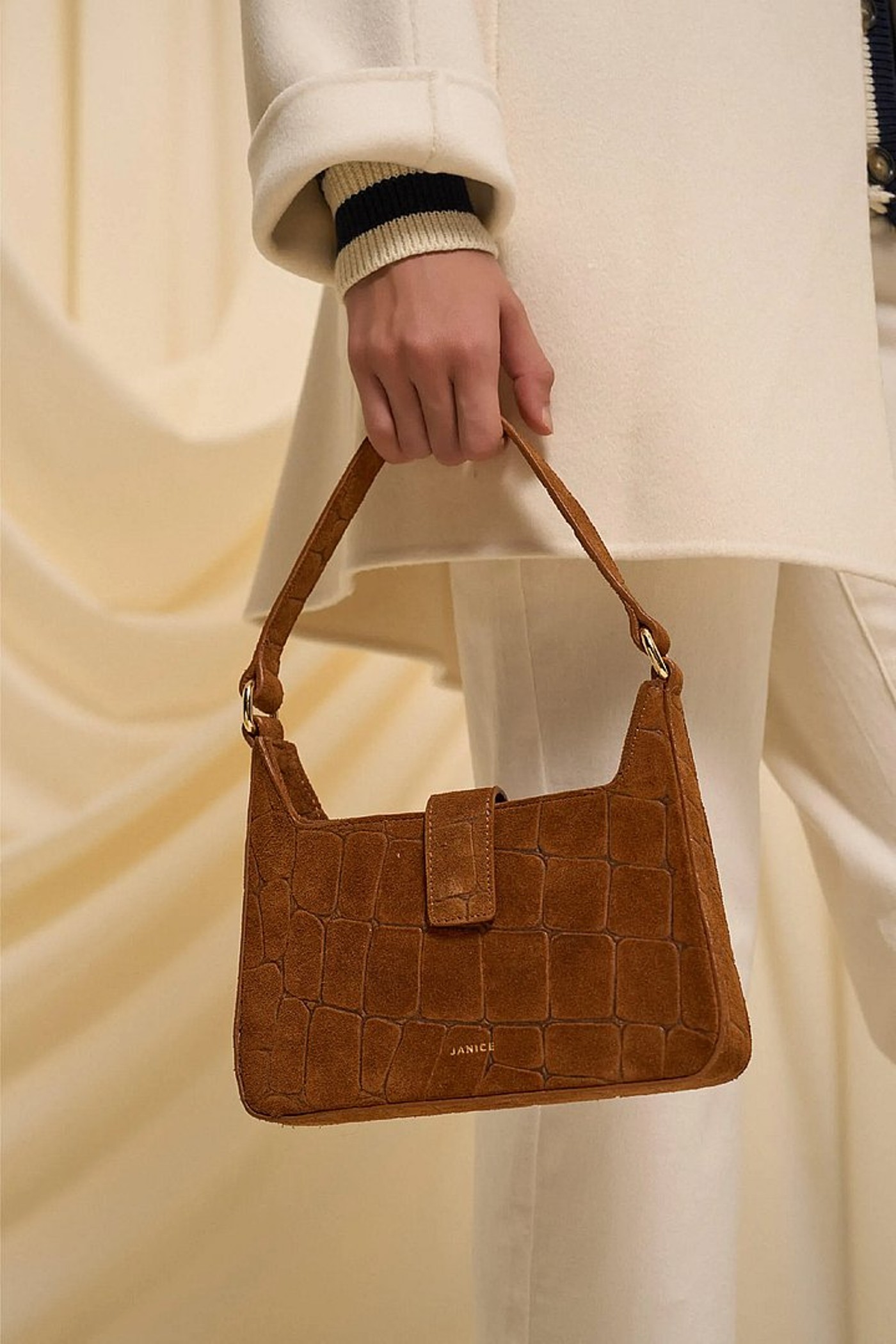 Leren Suede Handtas Camel Croco Conan