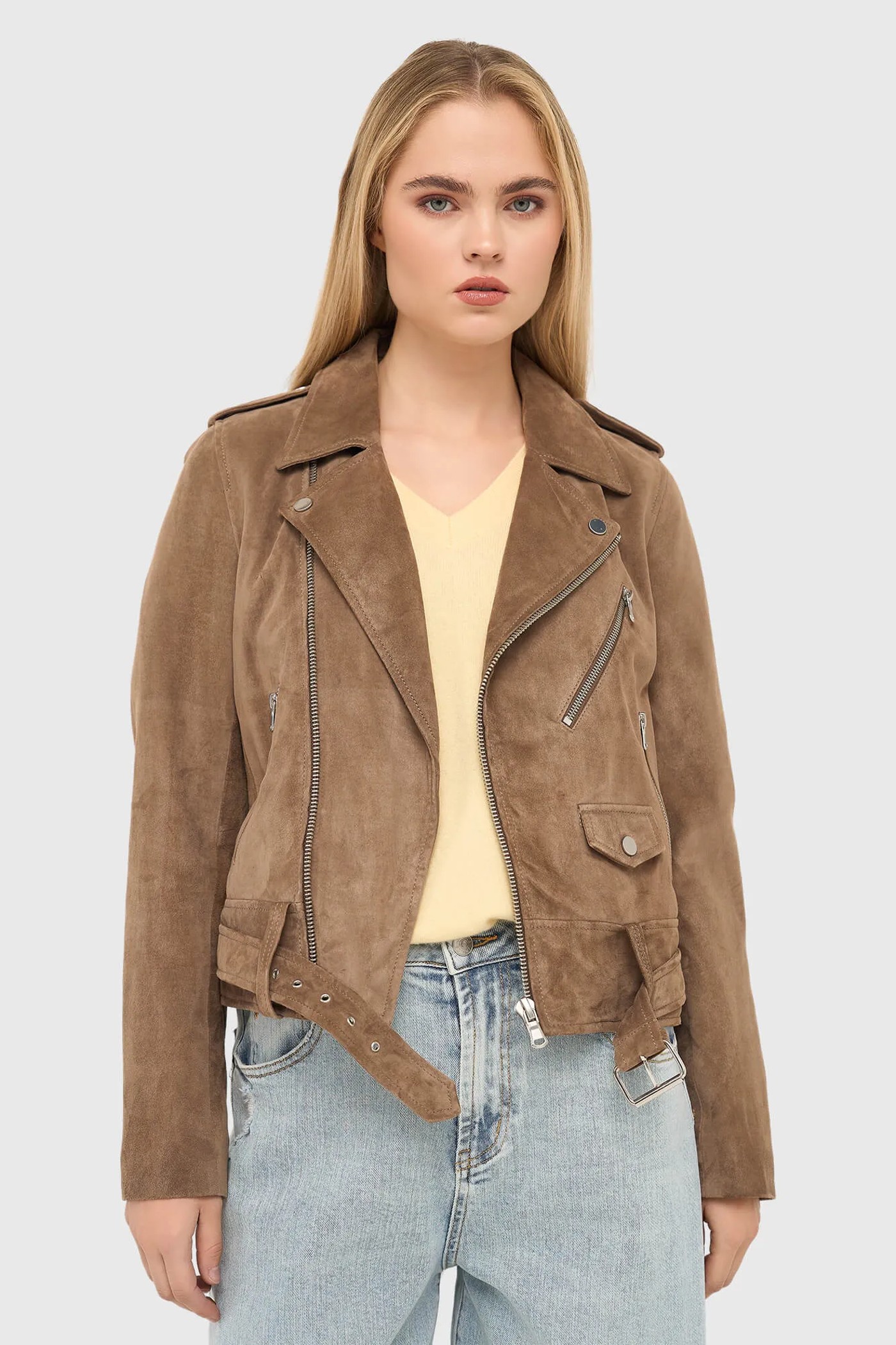 Bruin Leren Suede Biker Jack Burke