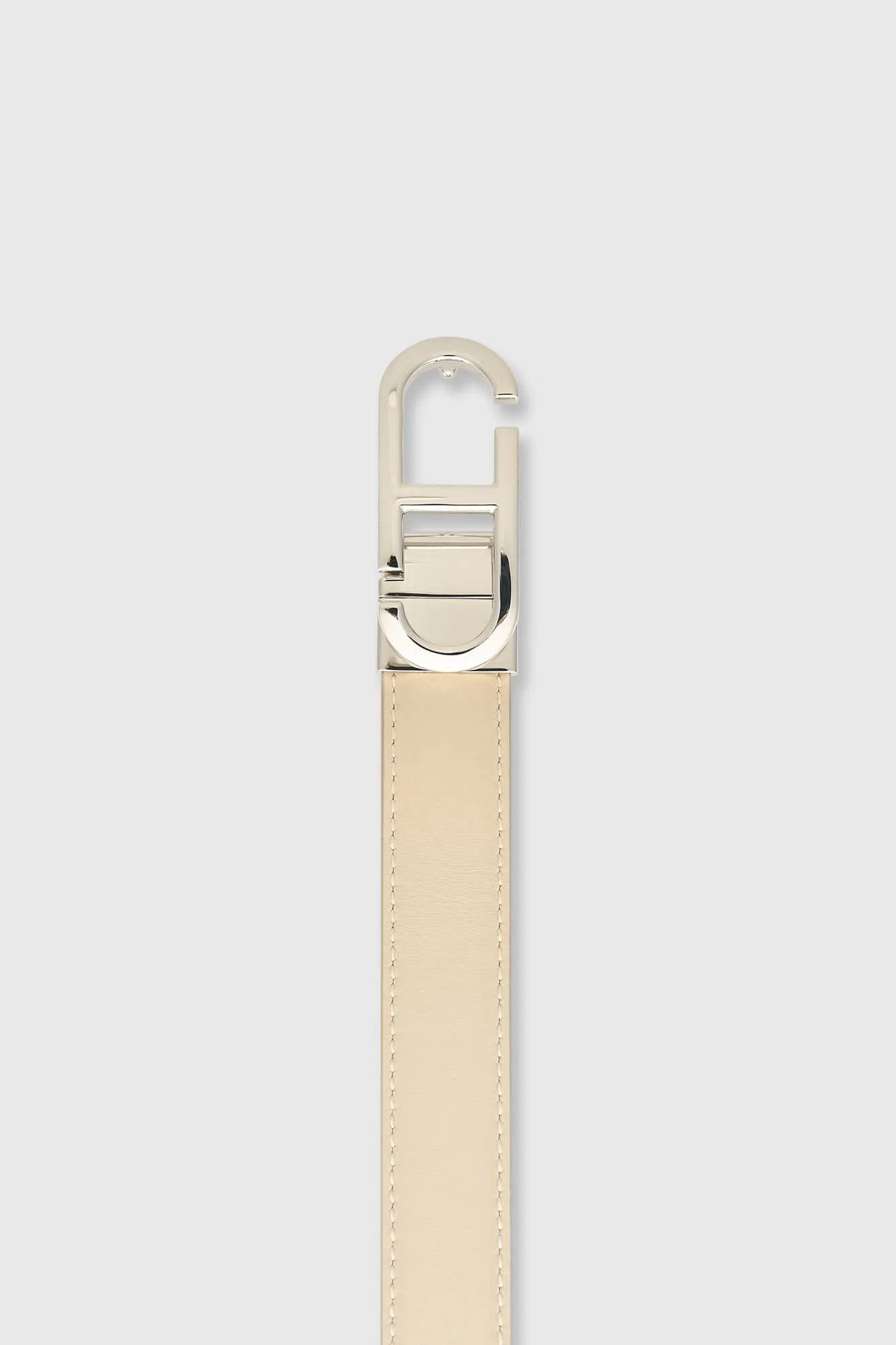 Leren Dames Riem Reversible Off White Creme Zilver Trophy Buckle