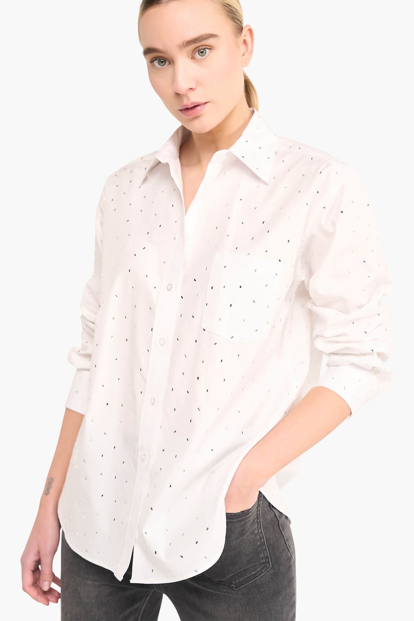 Katoenen Blouse Dames Steentjes Kygo Wit