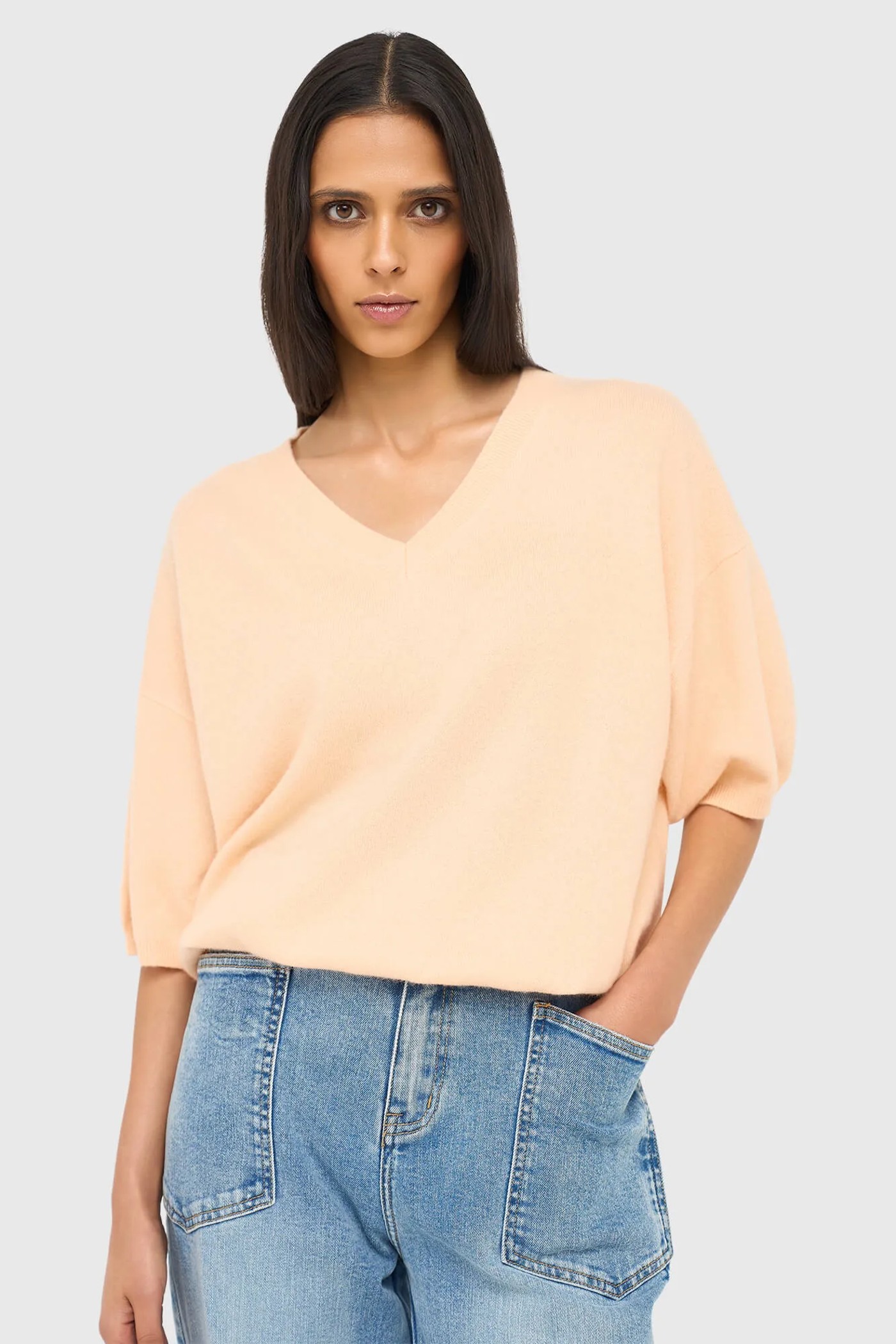 Cashmere Dames Trui V Hals Romeo Peach