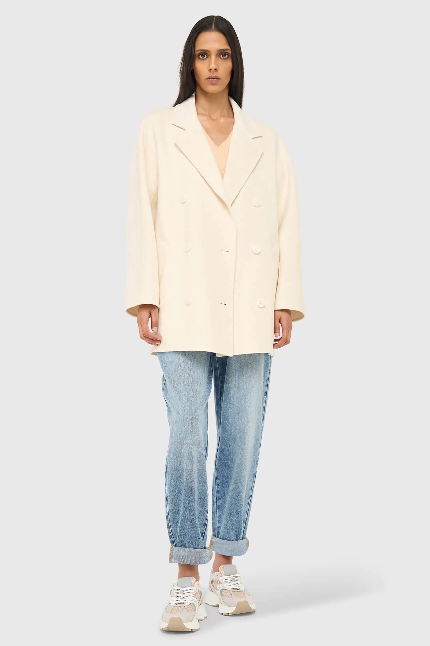 Cashmere Caban Jas Dames Double Face Kennedy Off White