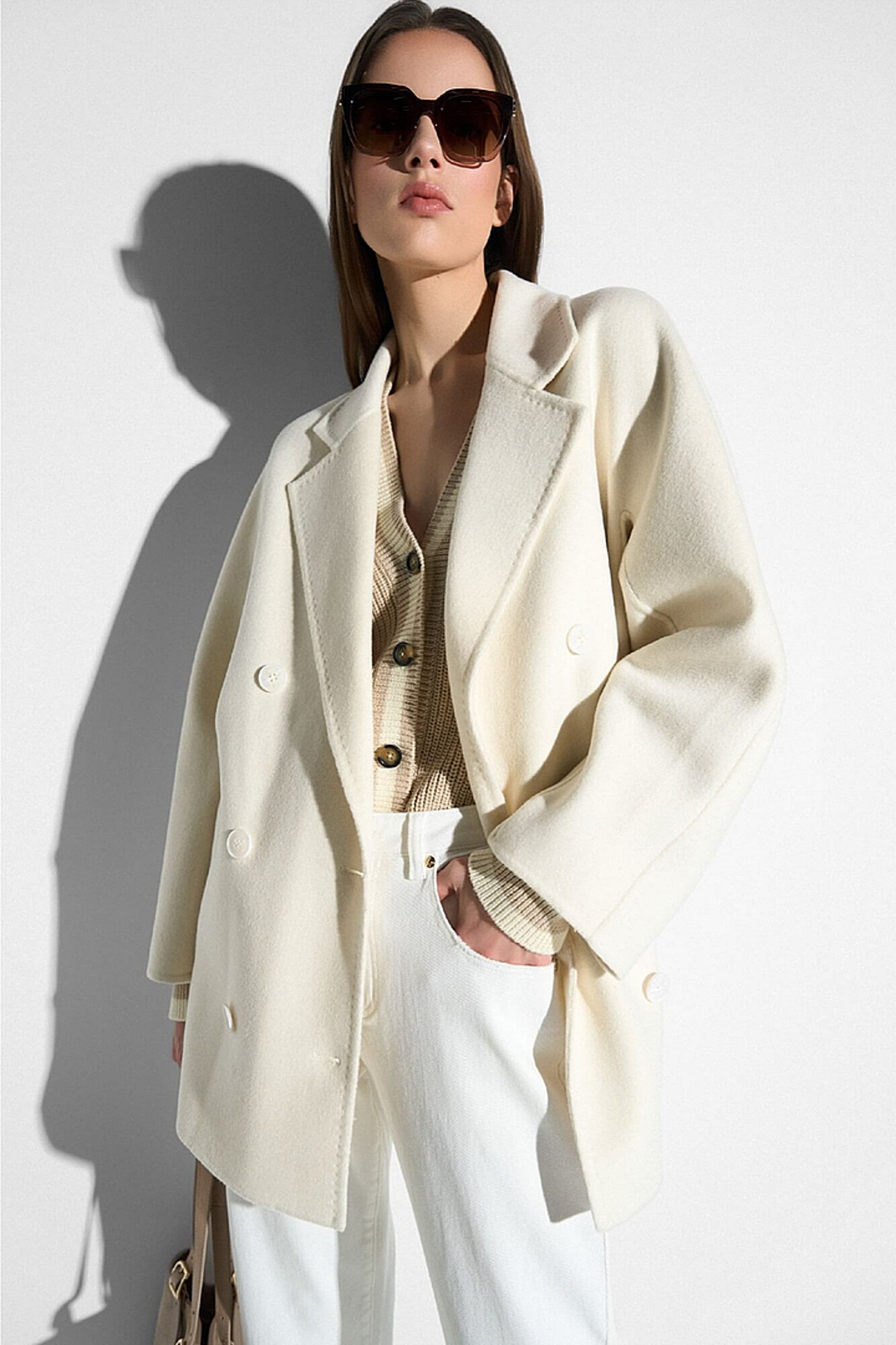 Cashmere Caban Jas Dames Double Face Kennedy Off White