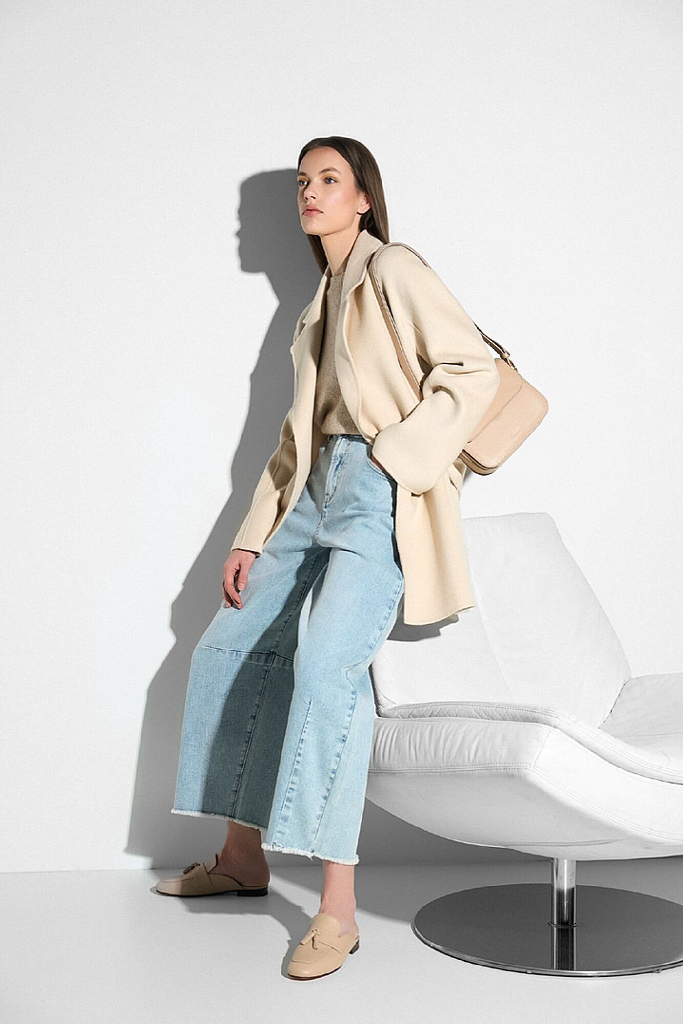 Cashmere Dames Jas Double Face Calvin Beige