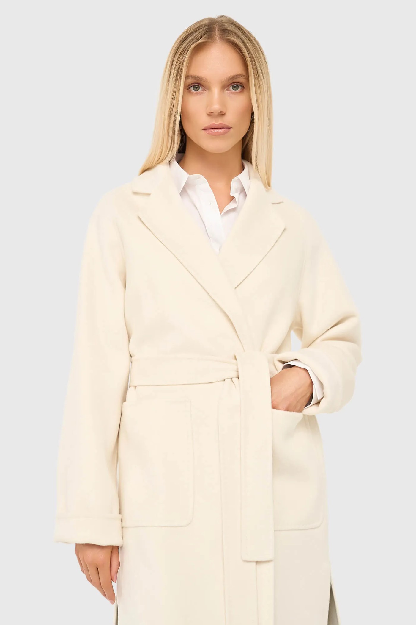 Cashmere Dames Jas Lang Double Face Jules Off White