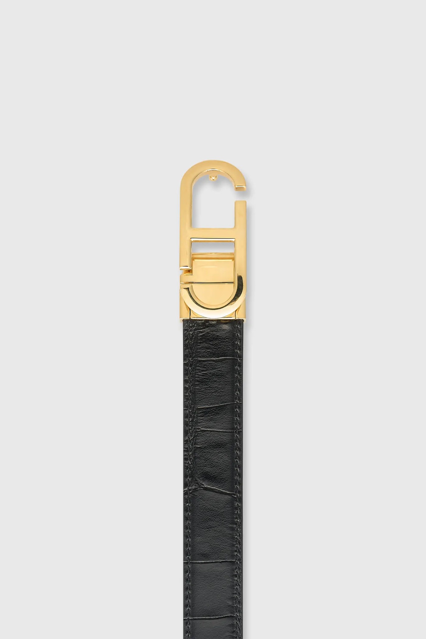 Leren Dames Riem Reversible Zwart Croco Goud Trophy Buckle
