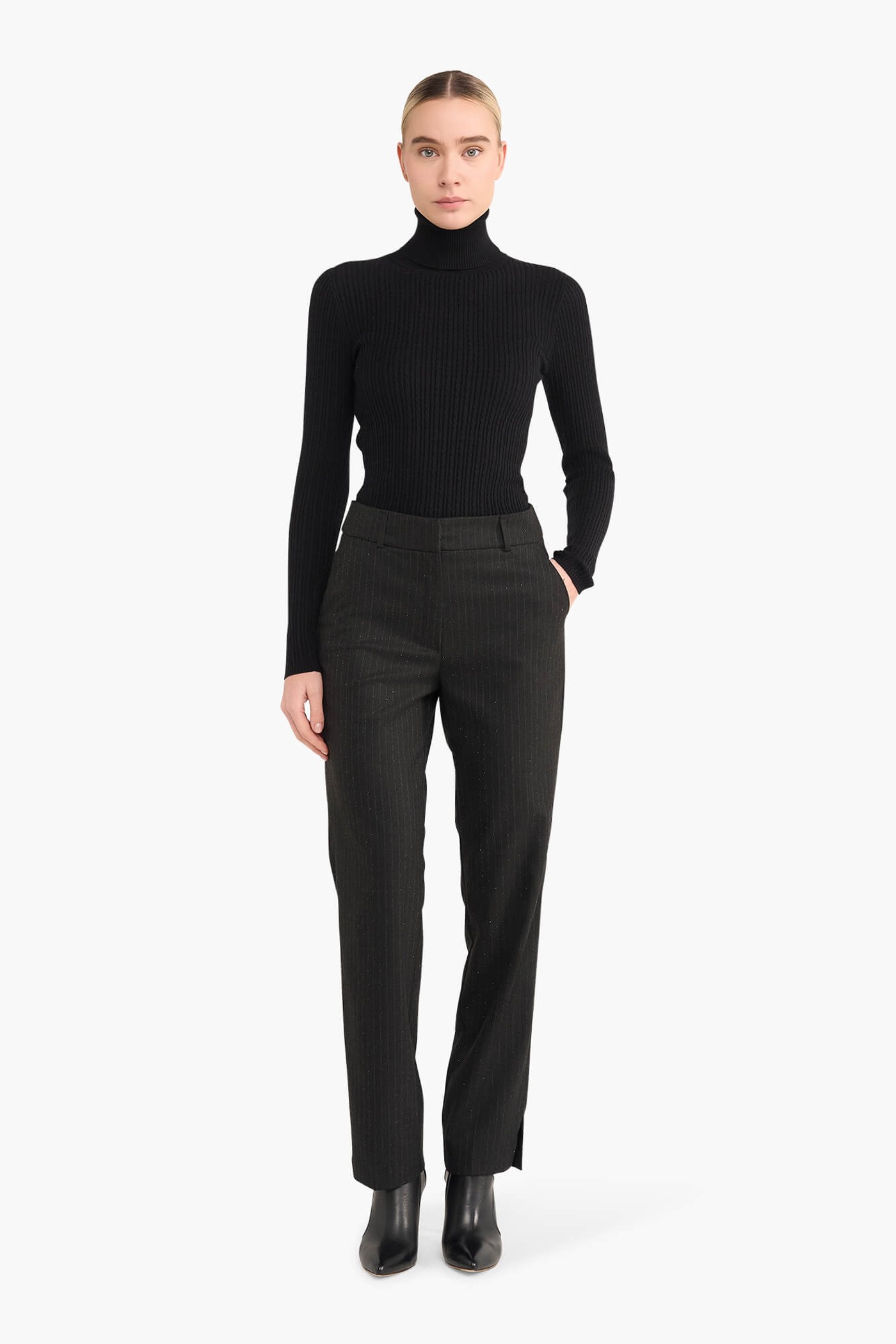 BROEK DAMES STEENTJES STREEP MARC ZWART