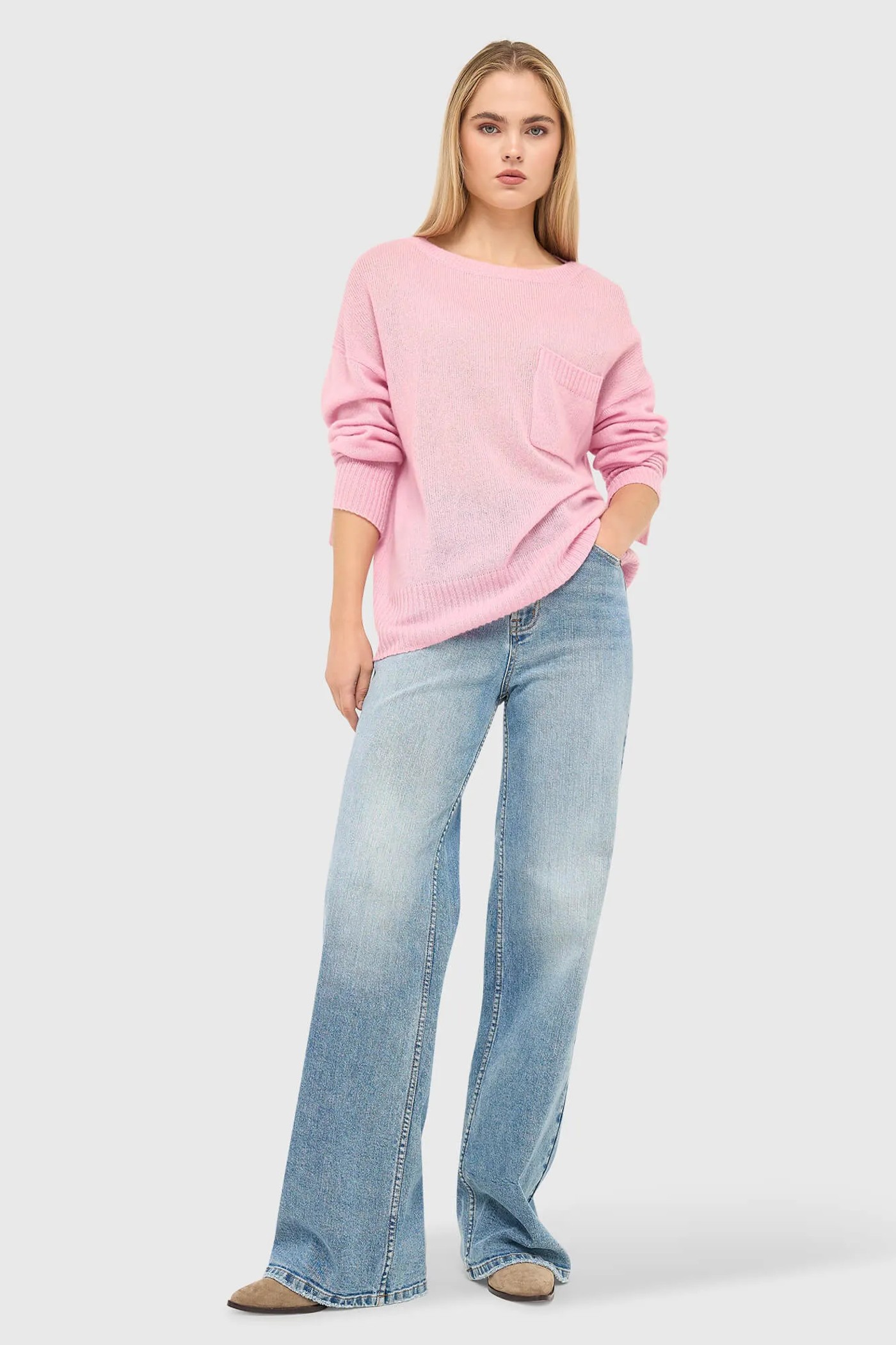Cashmere Dames Trui Wijde Hals Dayton Roze