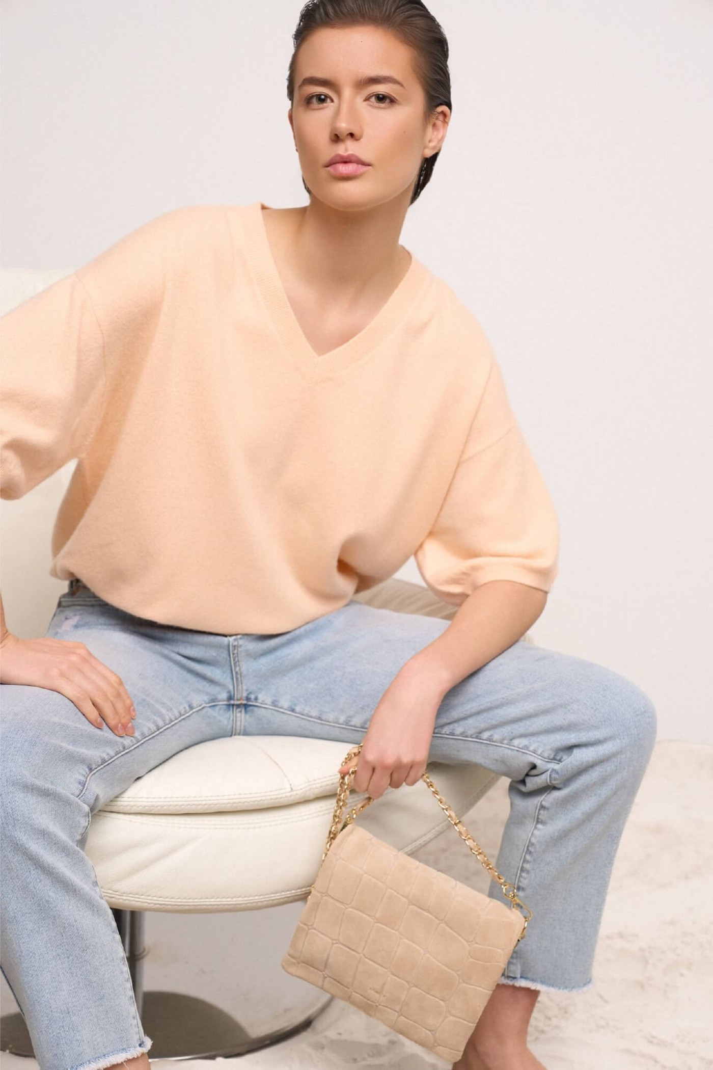 Cashmere Dames Trui V Hals Romeo Peach