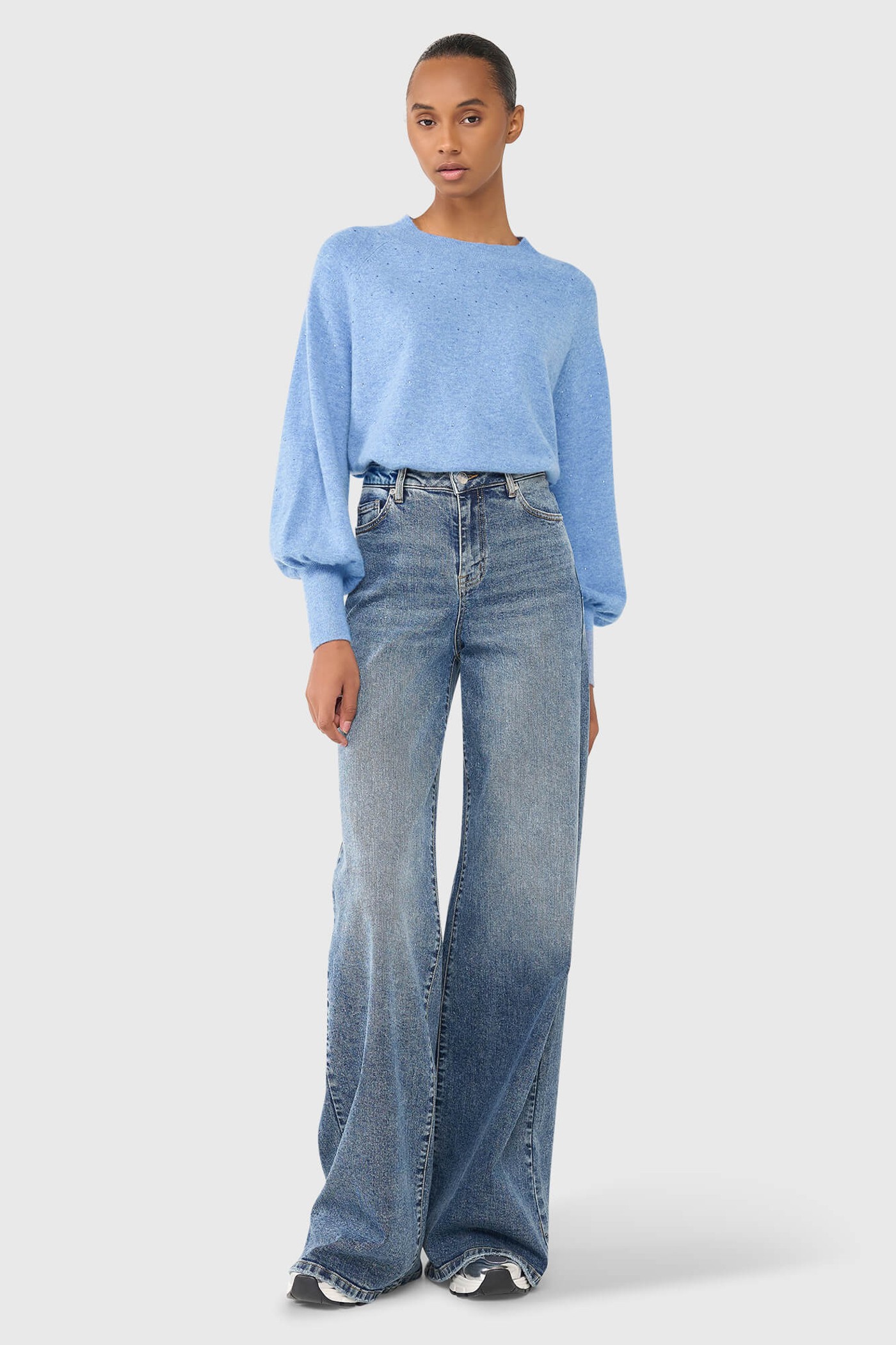 Harvey Denim Blauw Steentjes