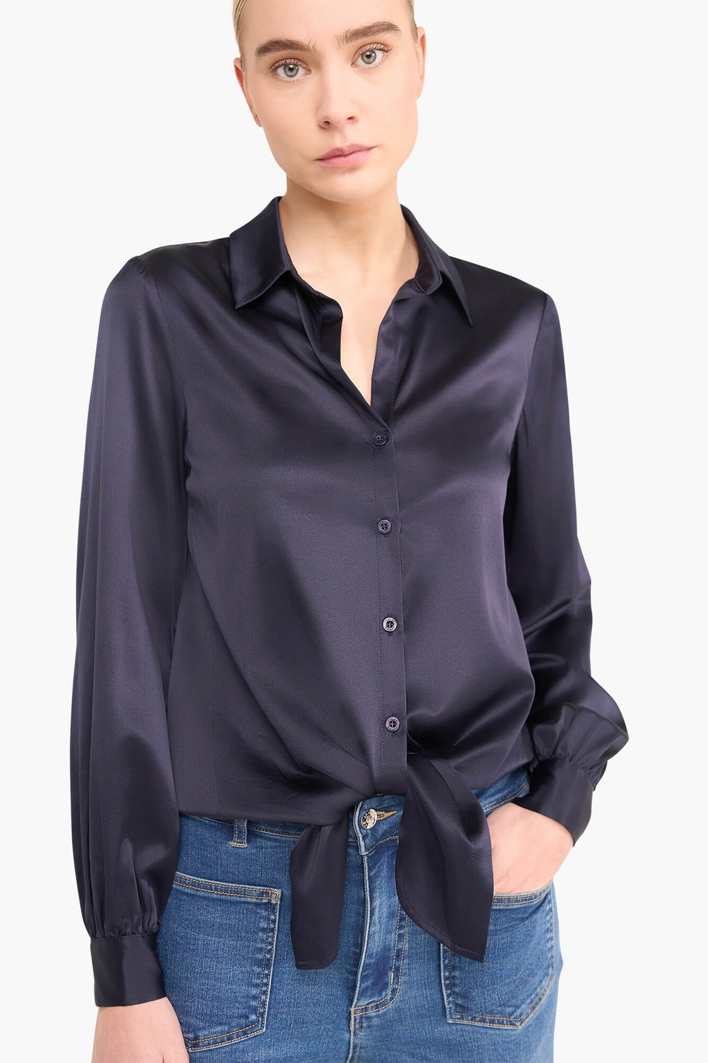 Zijden Blouse Dames Stretch Bobby Donker Blauw