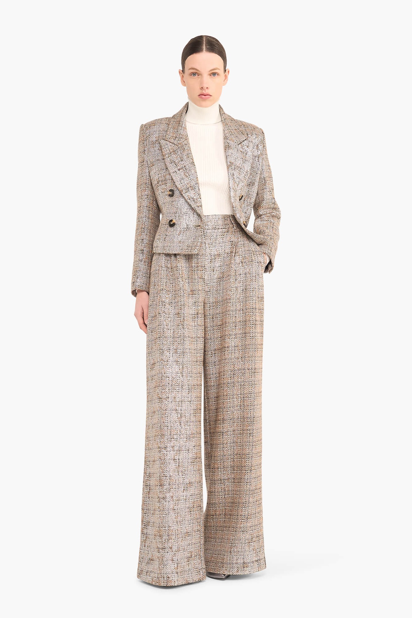 Broek Dames Wijde Pijp Dollar Bruin Zilver Metallic