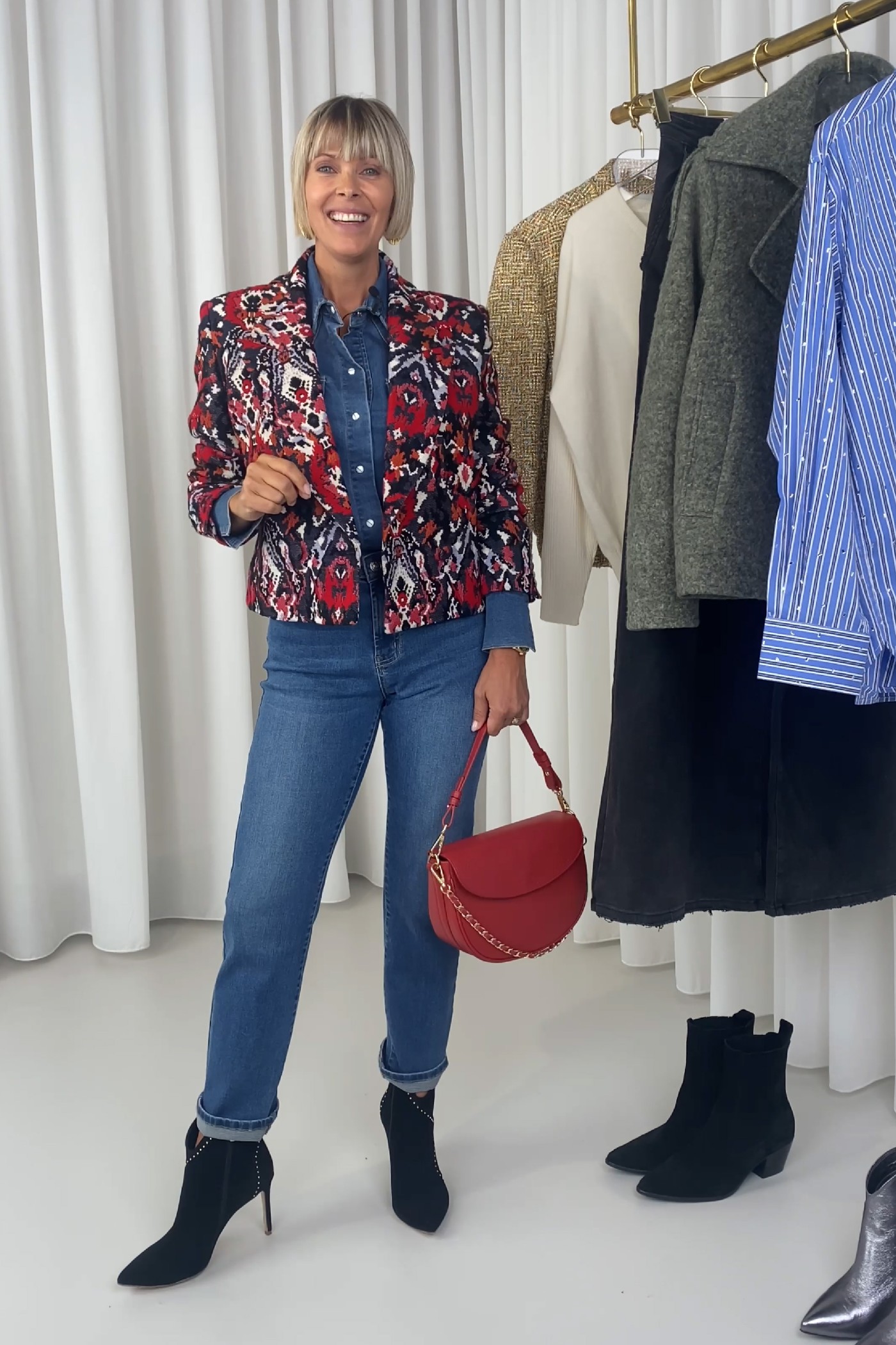 Jacquard blazer kort rood