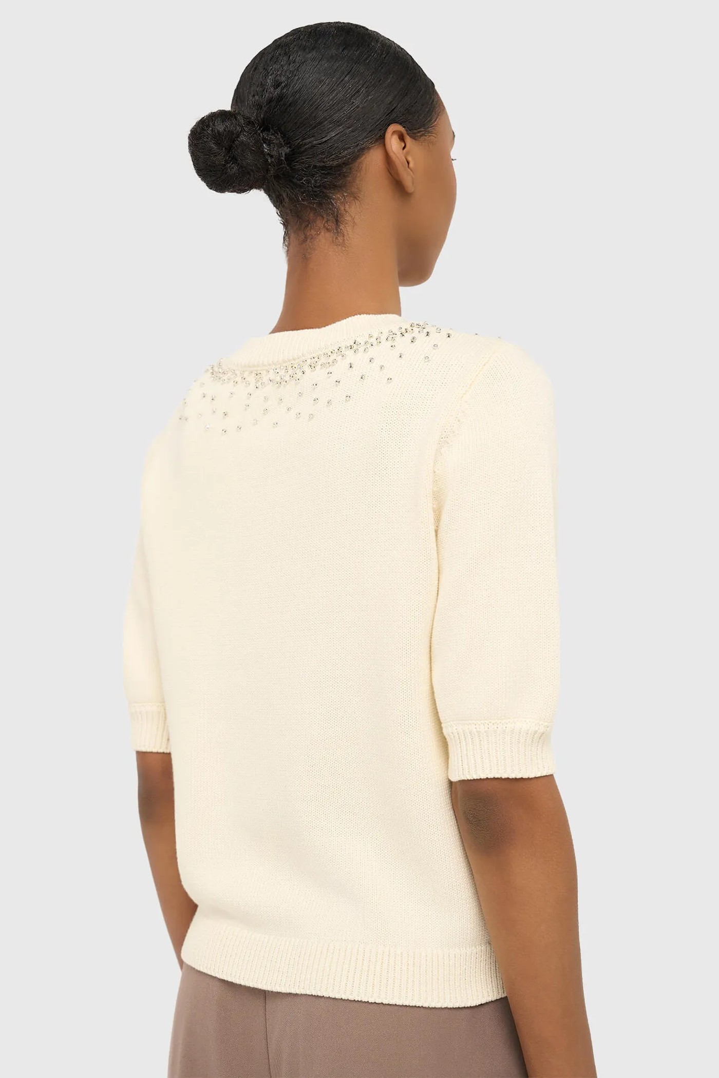 Off White Katoenen Dames Truitje Met Steentjes Barret