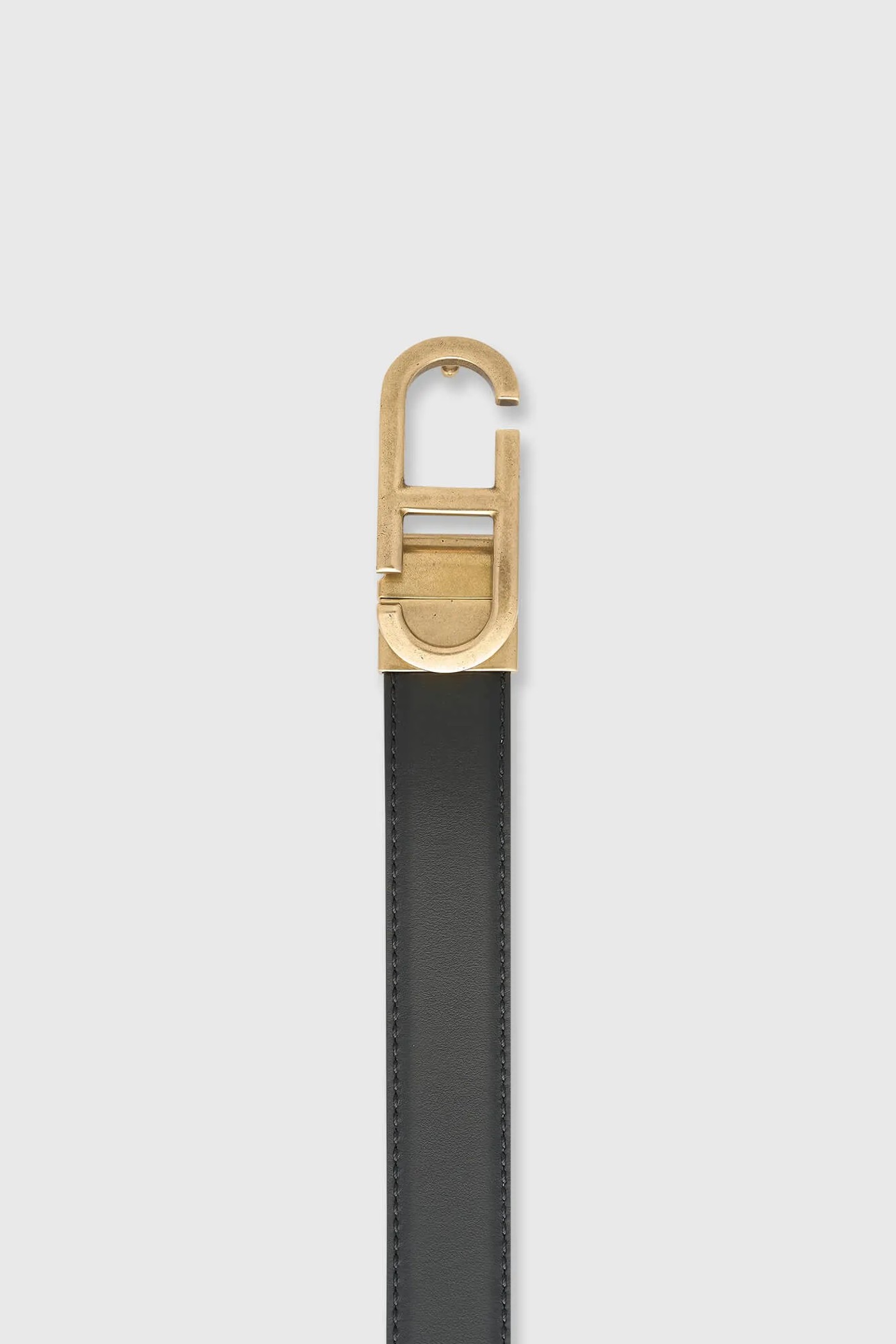 Leren Dames Riem Reversible Zwart Taupe Brass Trophy Buckle