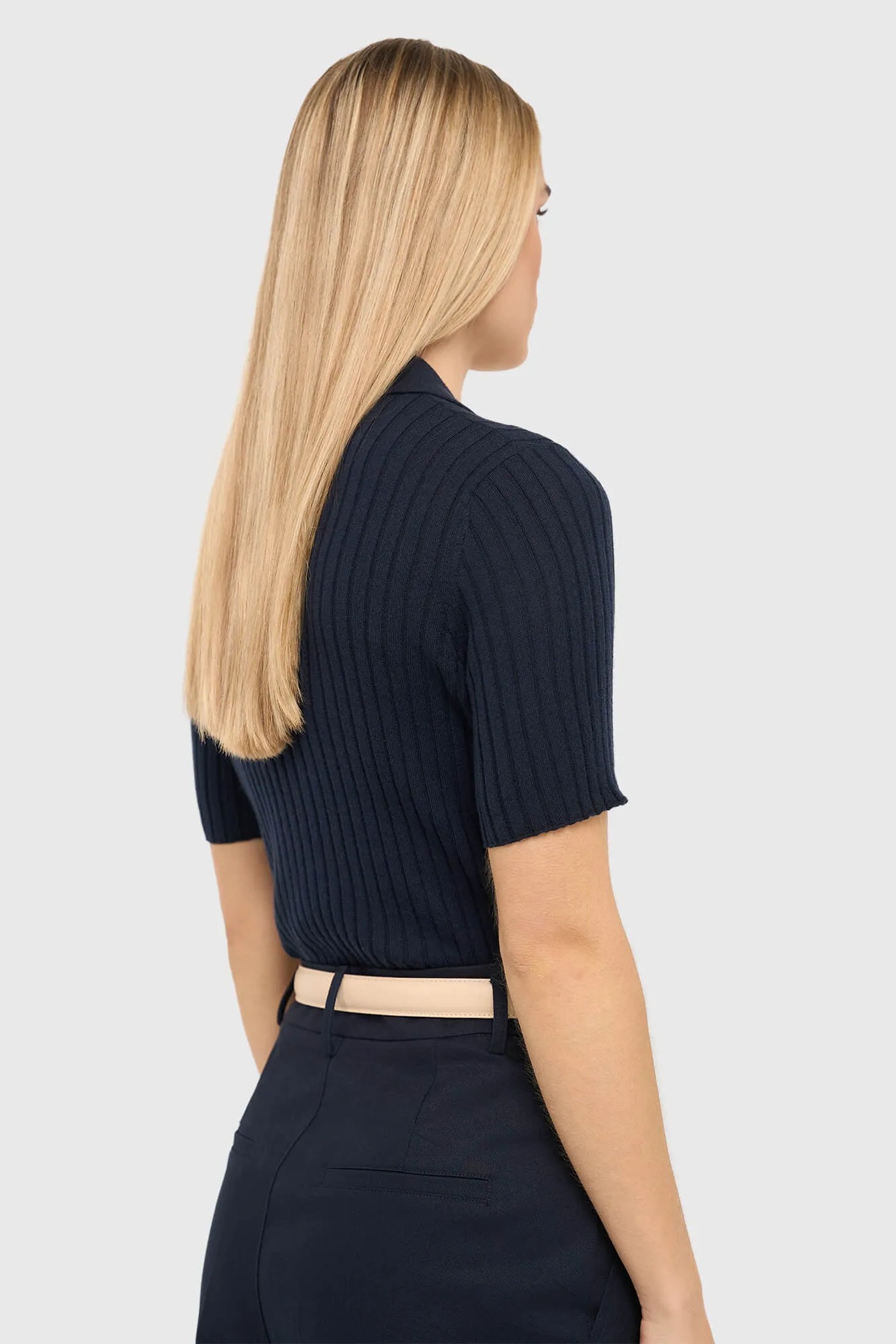 Polo Truitje Gebreid Merino Wol Kian Navy Blauw