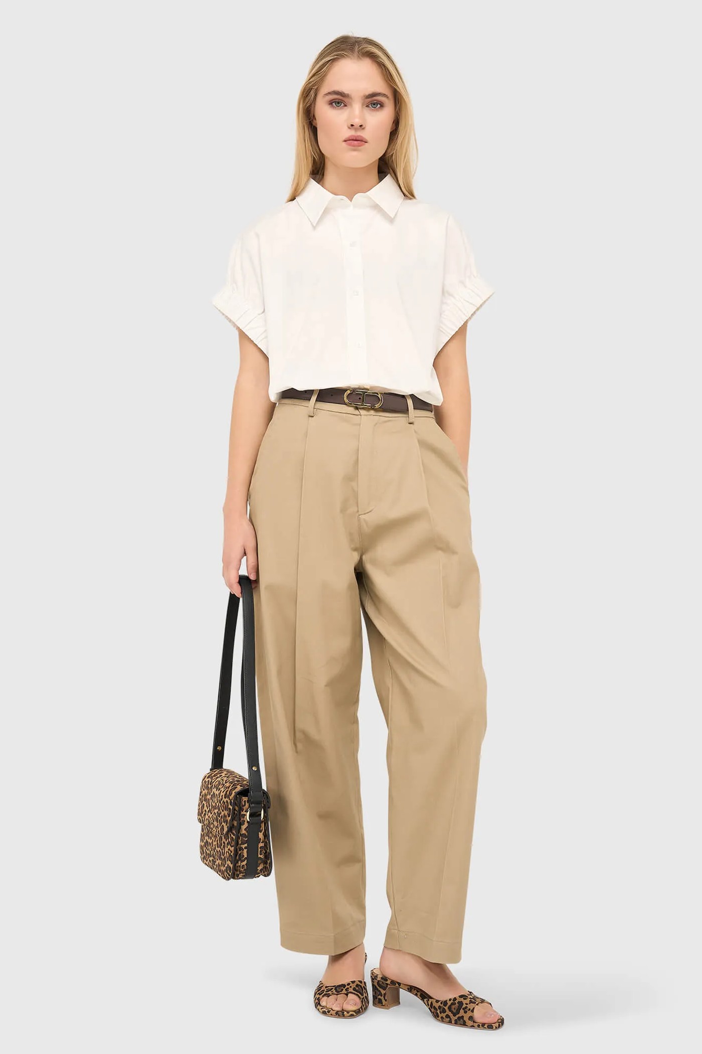 Witte Katoenen Dames Blouse Korte Mouw Yaro Wit