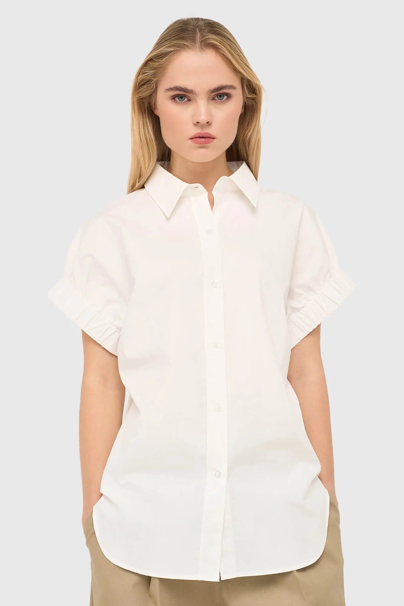 Witte Katoenen Dames Blouse Korte Mouw Yaro Wit