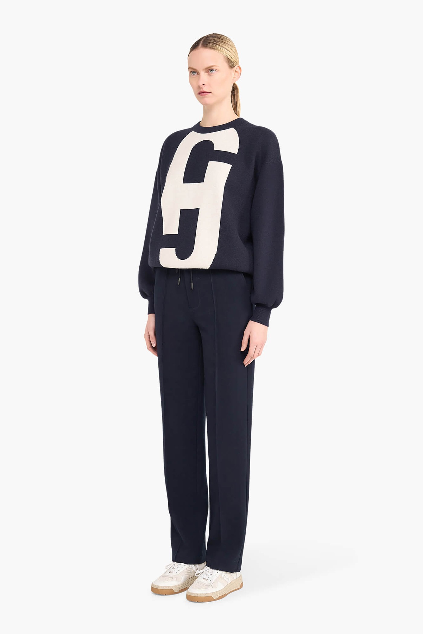 Sweater Dames Gebreid Viscose Logo Andy Blauw