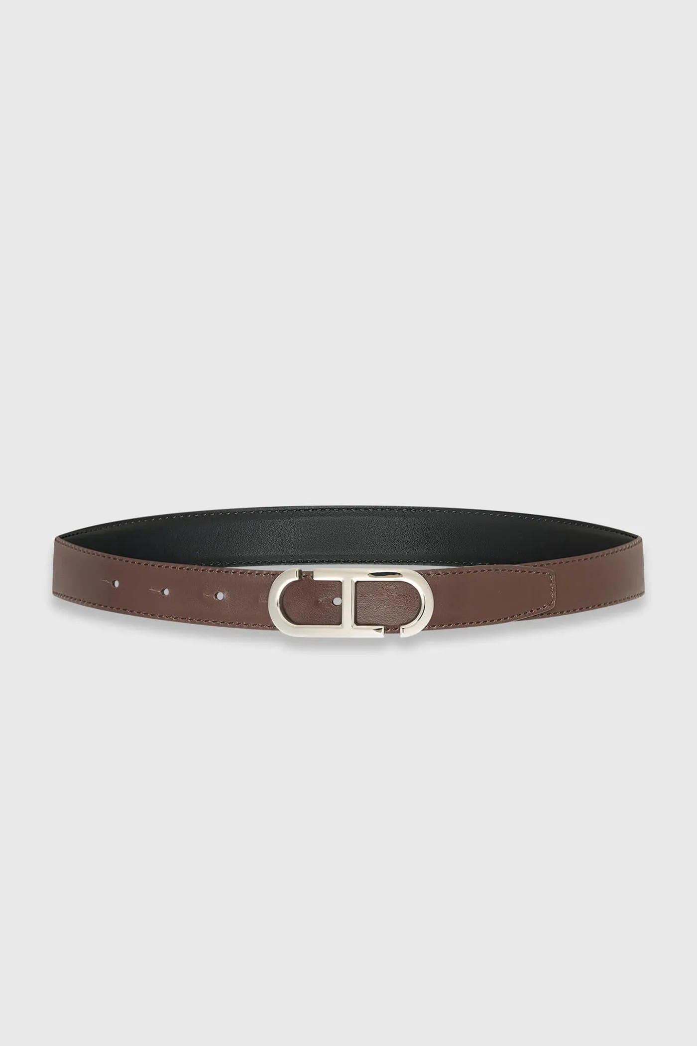 Leren Dames Riem Reversible Zwart Bruin Zilver Trophy Buckle