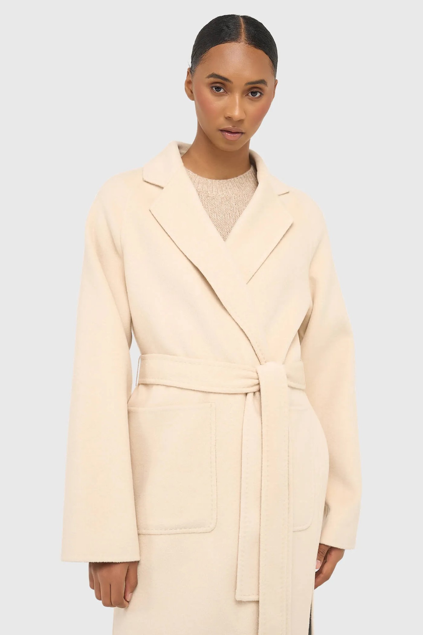 Cashmere Dames Jas Lang Double Face Jules Beige