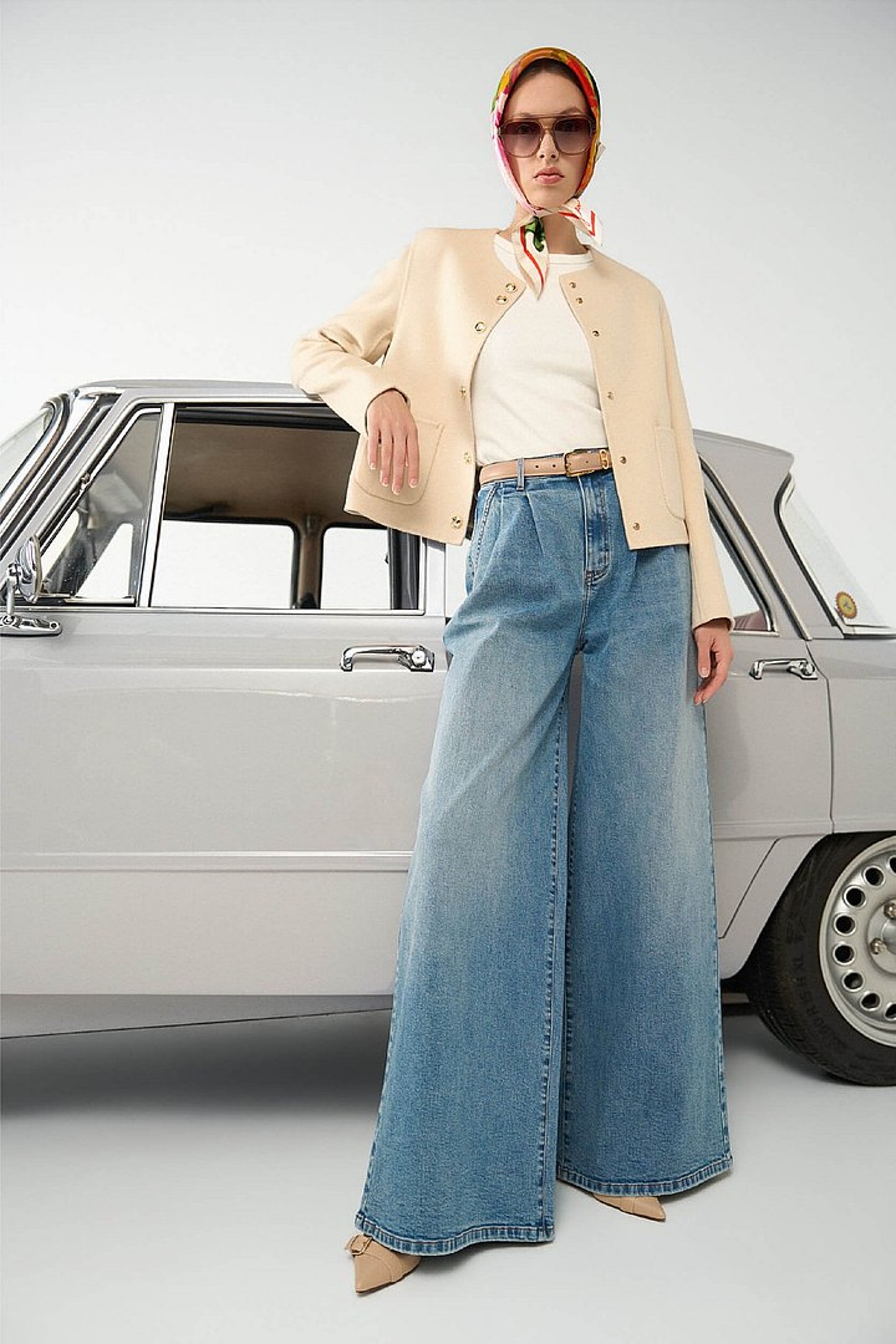 Wide Leg Jeans Stretch High Rise Stretch Dollar Blauw 379