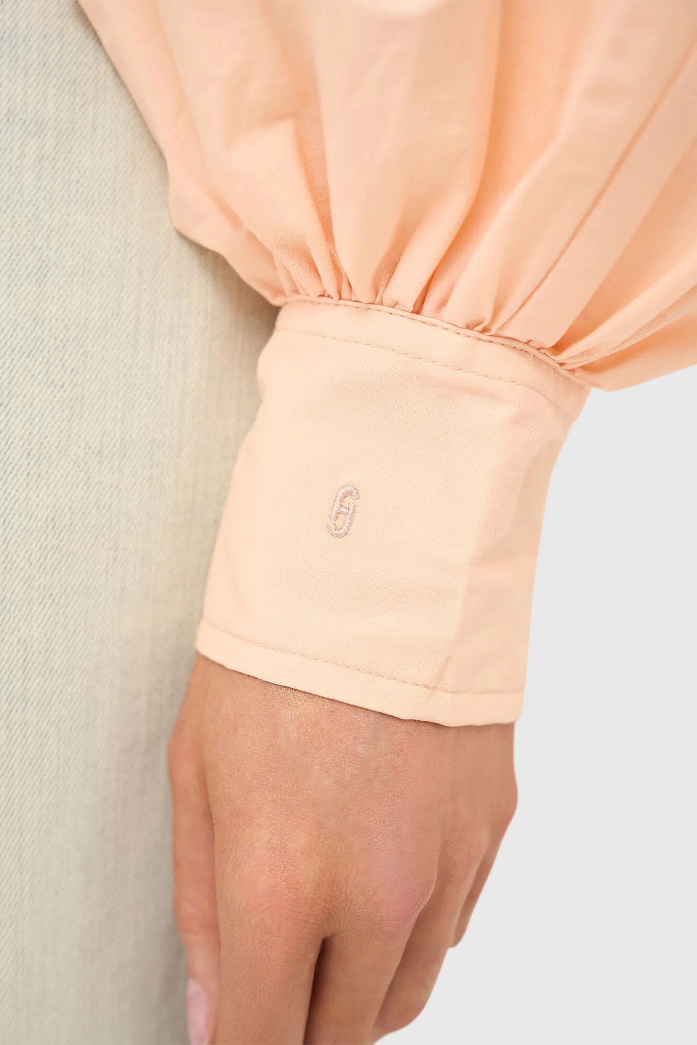 Blouse Dames Katoen Peach Tone Pofmouw Cut Out