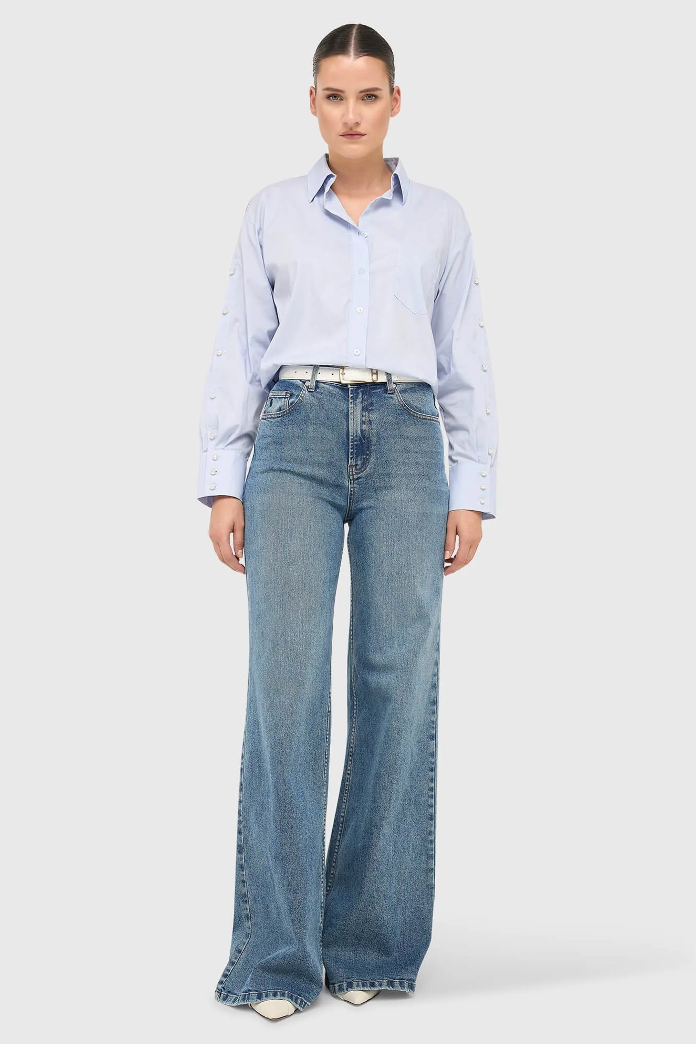 Jeans Dames Wide Leg High Rise Stretch Mason Blauw 932