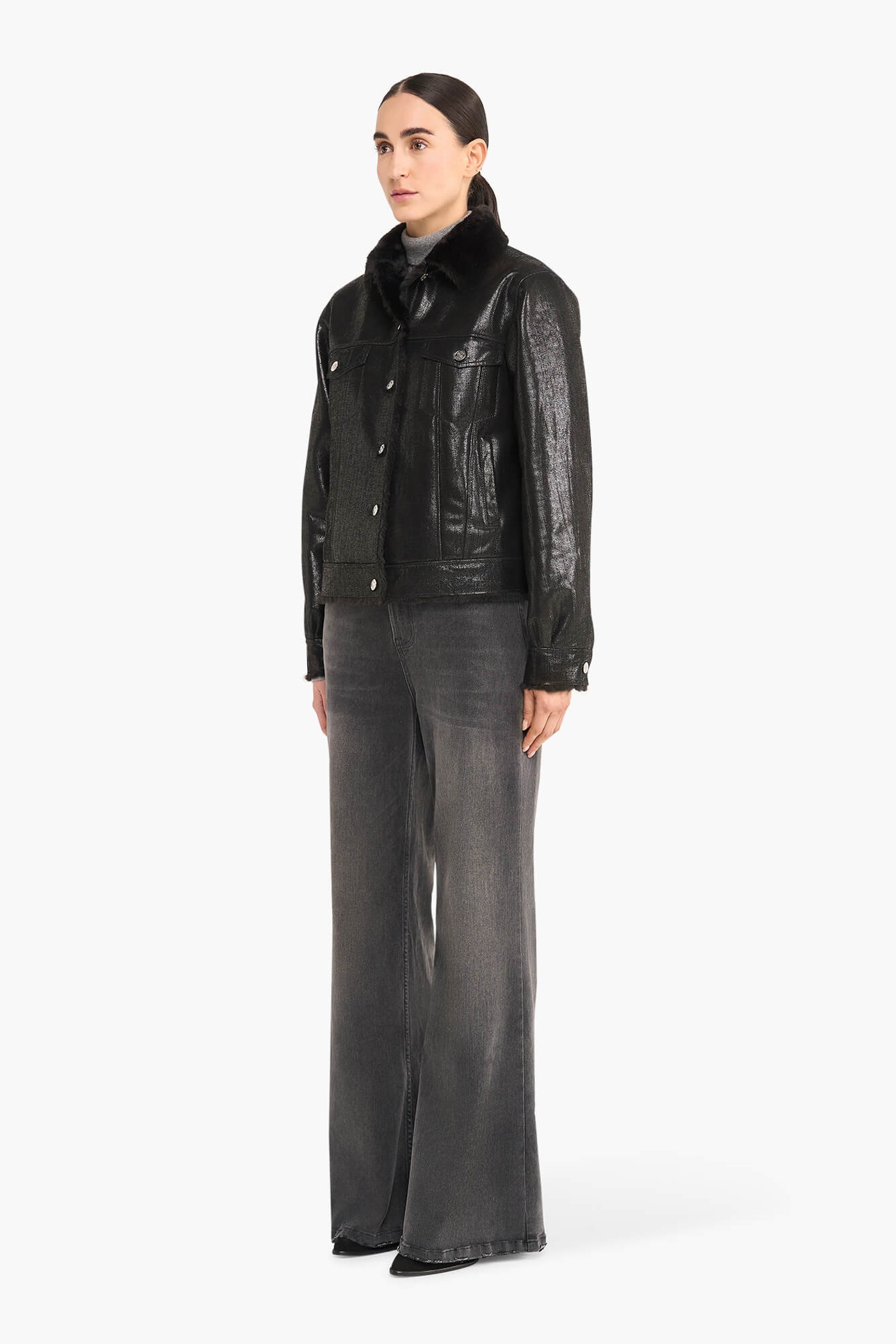 Jas Dames Kort Leer Gregory Zwart Metallic