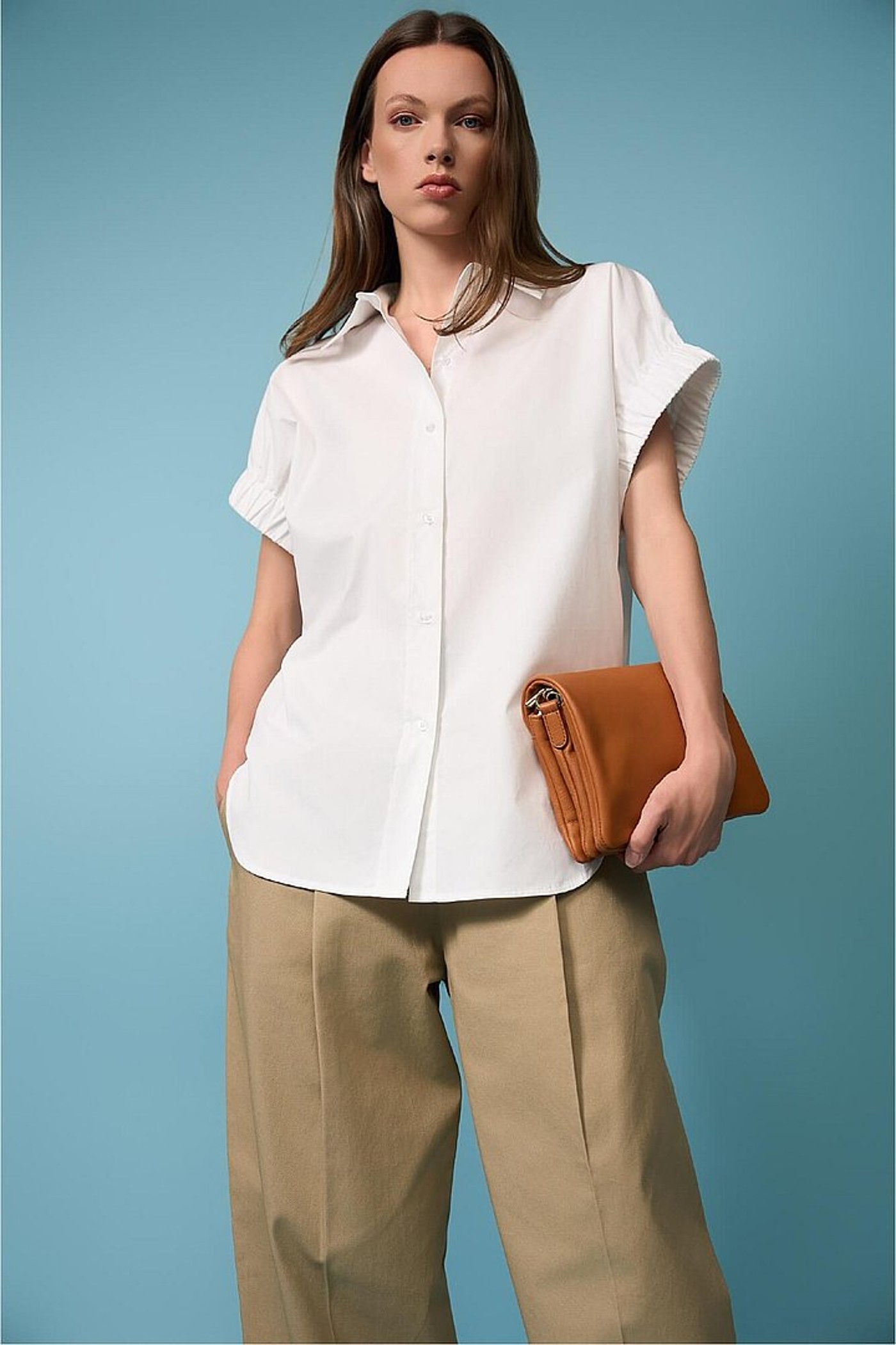 Witte Katoenen Dames Blouse Korte Mouw Yaro Wit
