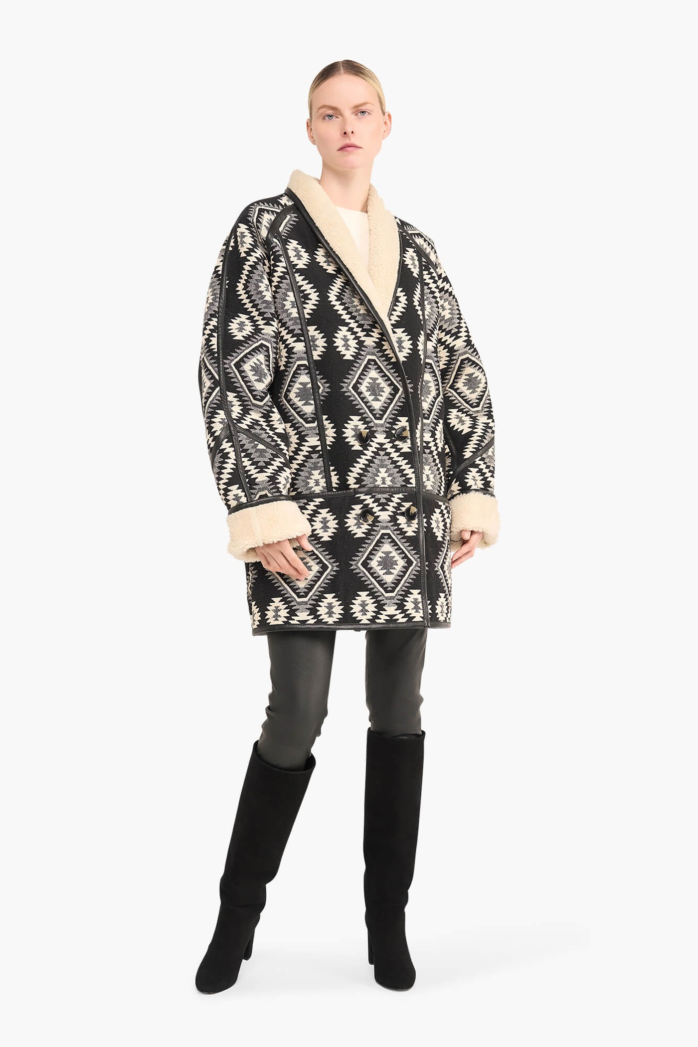 Jas Dames Zwart Creme Raf Jacquard Aztec