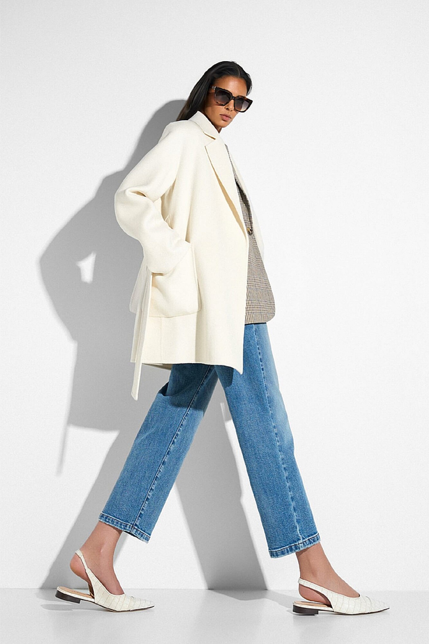 Cashmere Dames Jas Double Face Calvin Off White