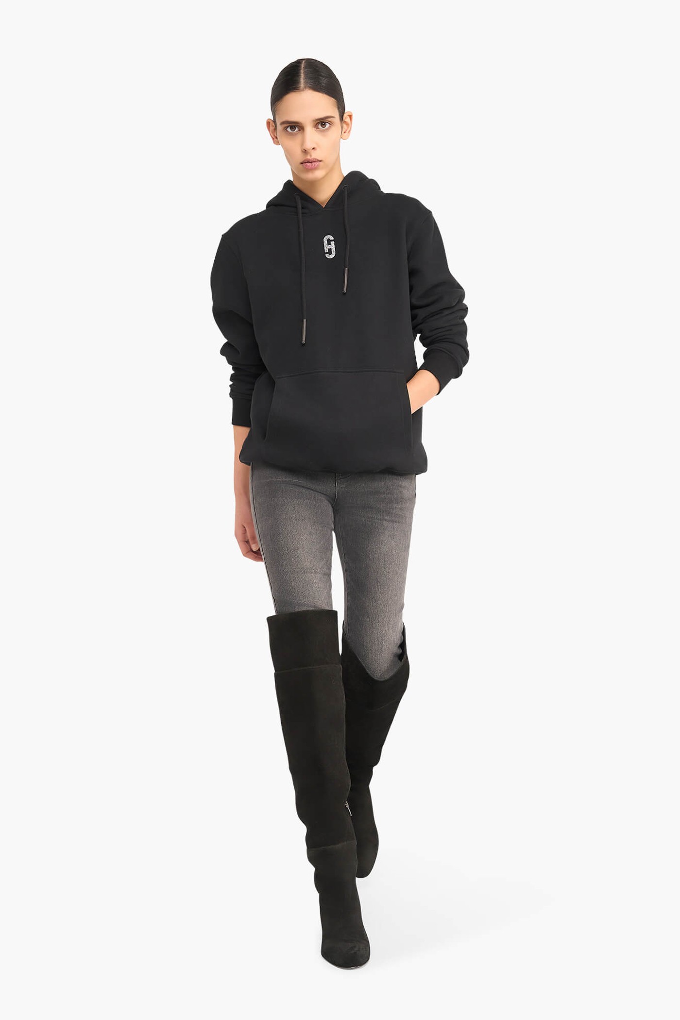 Hoodie Dames Katoen Logo Zilver Scott Zwart