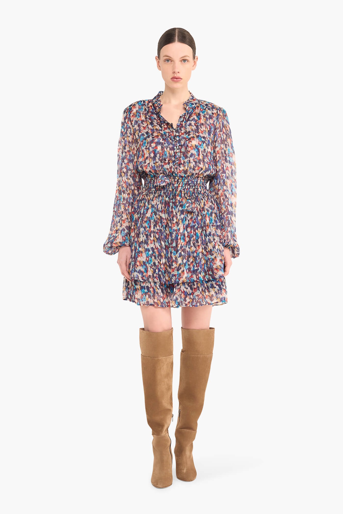 JURKJE PRINT ELASTIEK VISCOSE LUREX ARI BLAUW