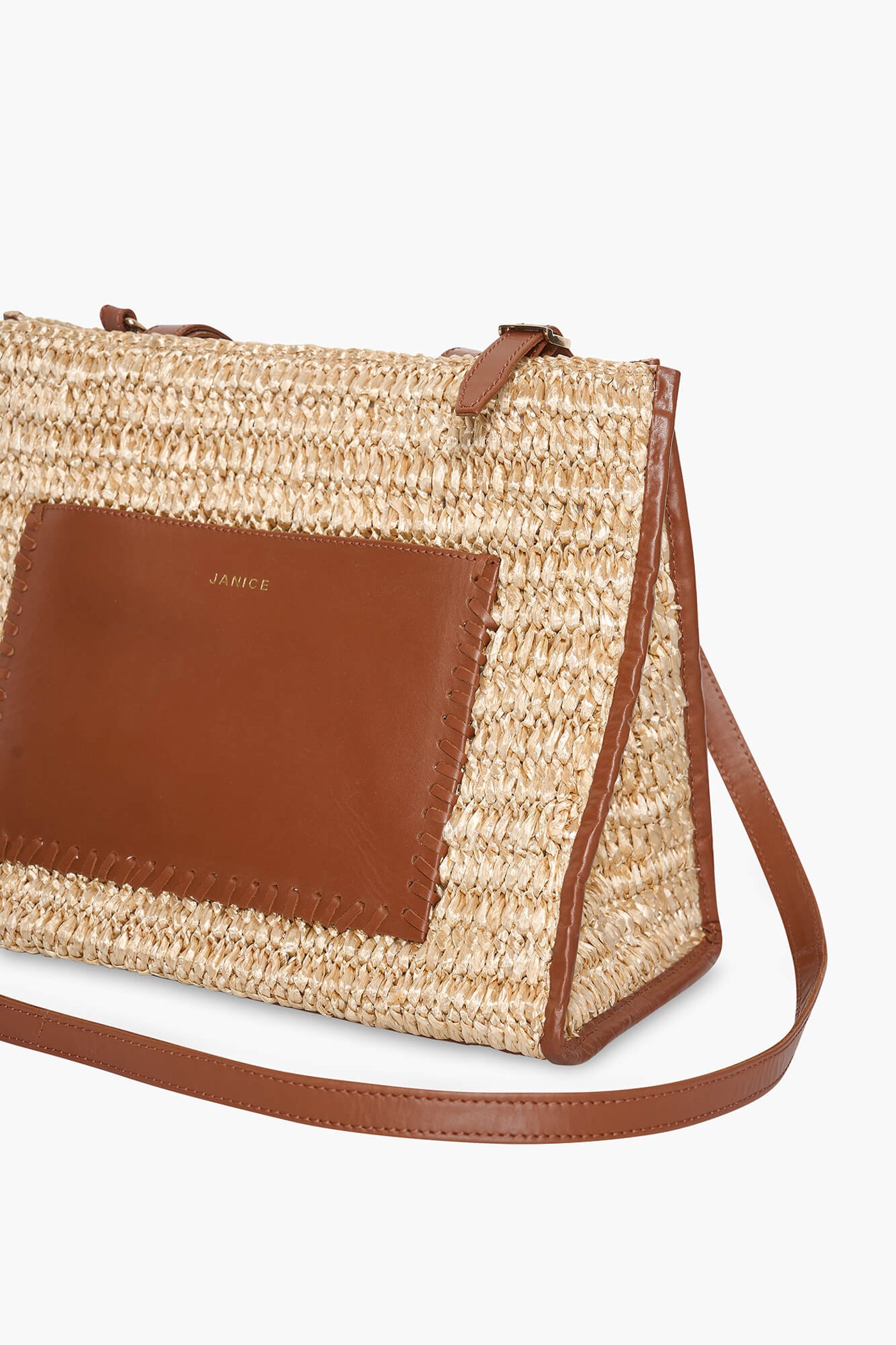 Tas Raffia Leer Leo Naturel Beige Medium