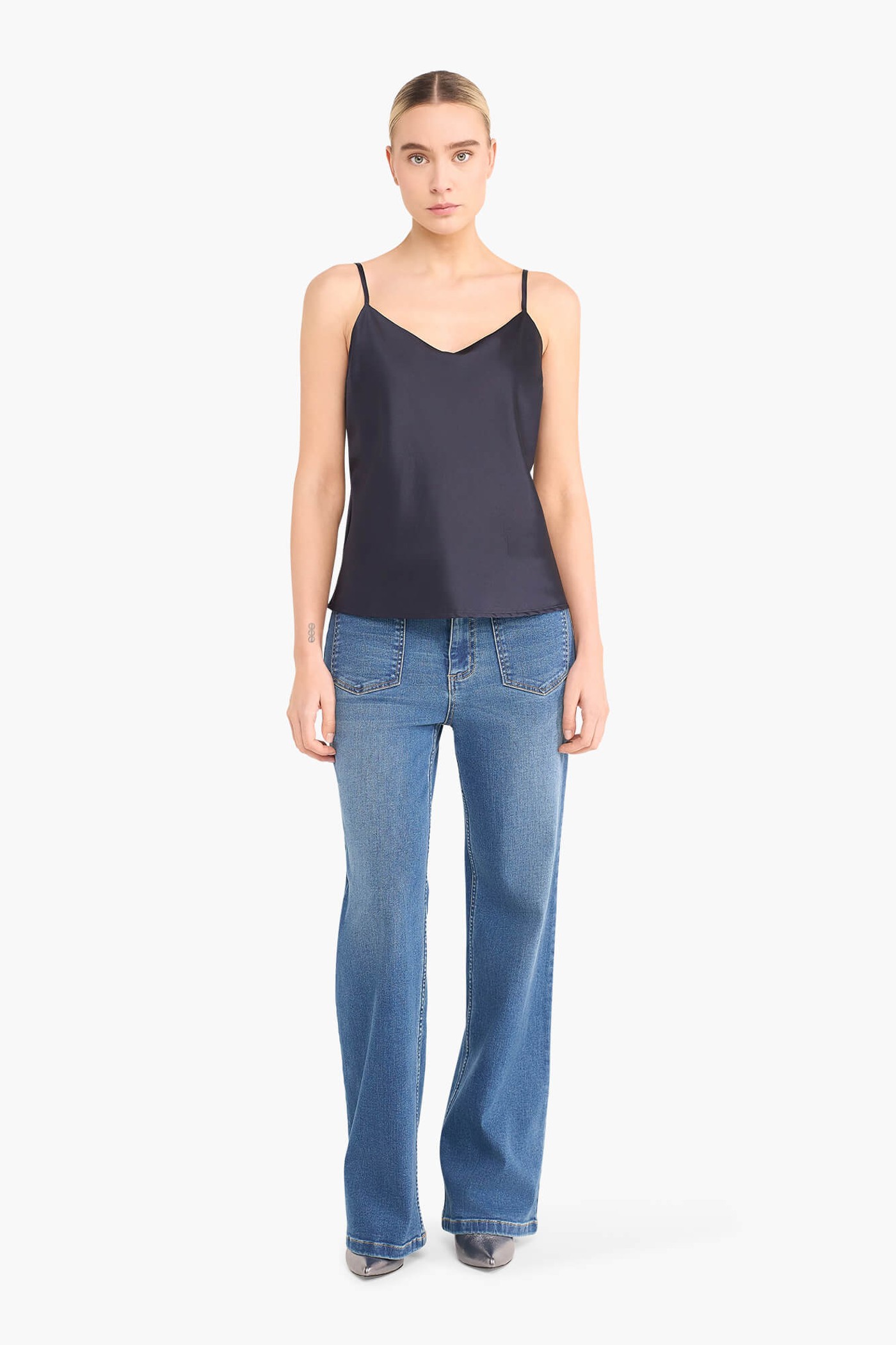 ZIJDEN TOP DAMES STRETCH RIVER DONKER BLAUW