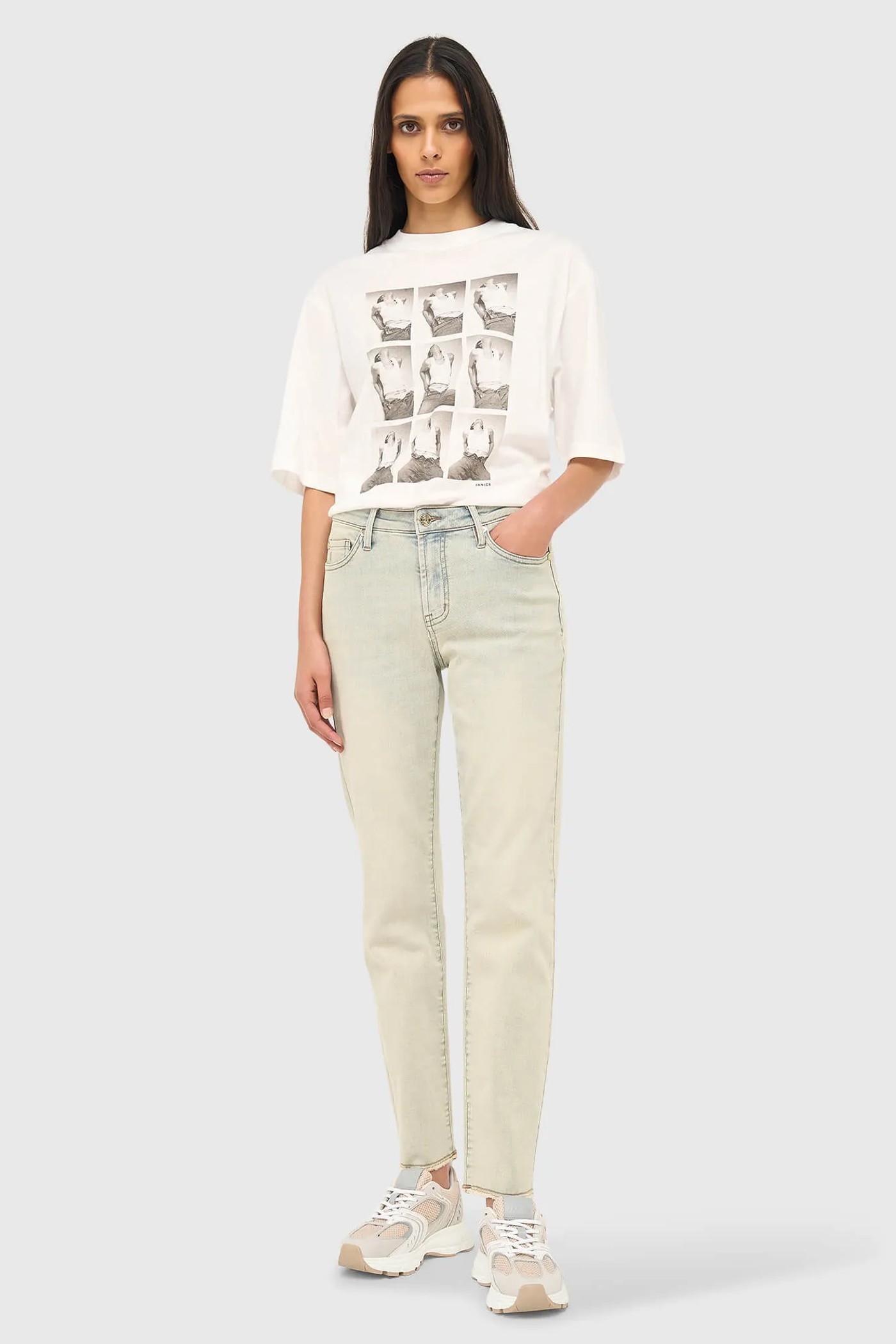 Mom Jeans Dames Stretch Mid Rise Cooper Blauw 004