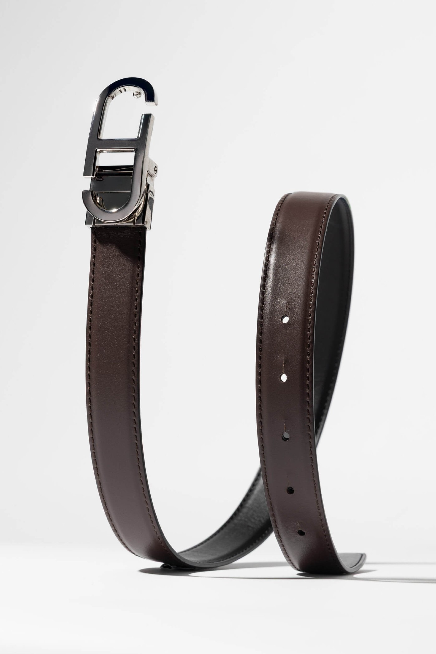 Leren Dames Riem Reversible Zwart Bruin Zilver Trophy Buckle