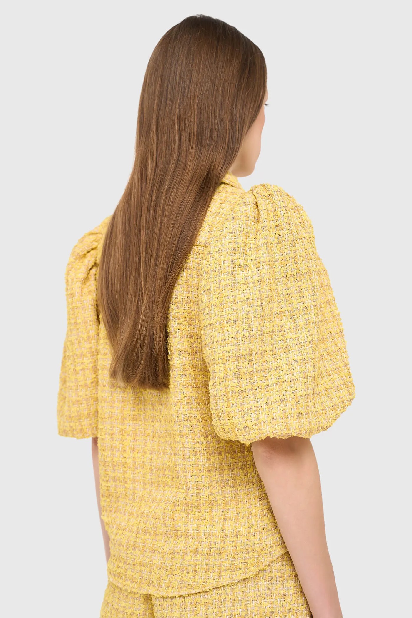Blouse Dames Pof Mouw Tweed Lars Geel