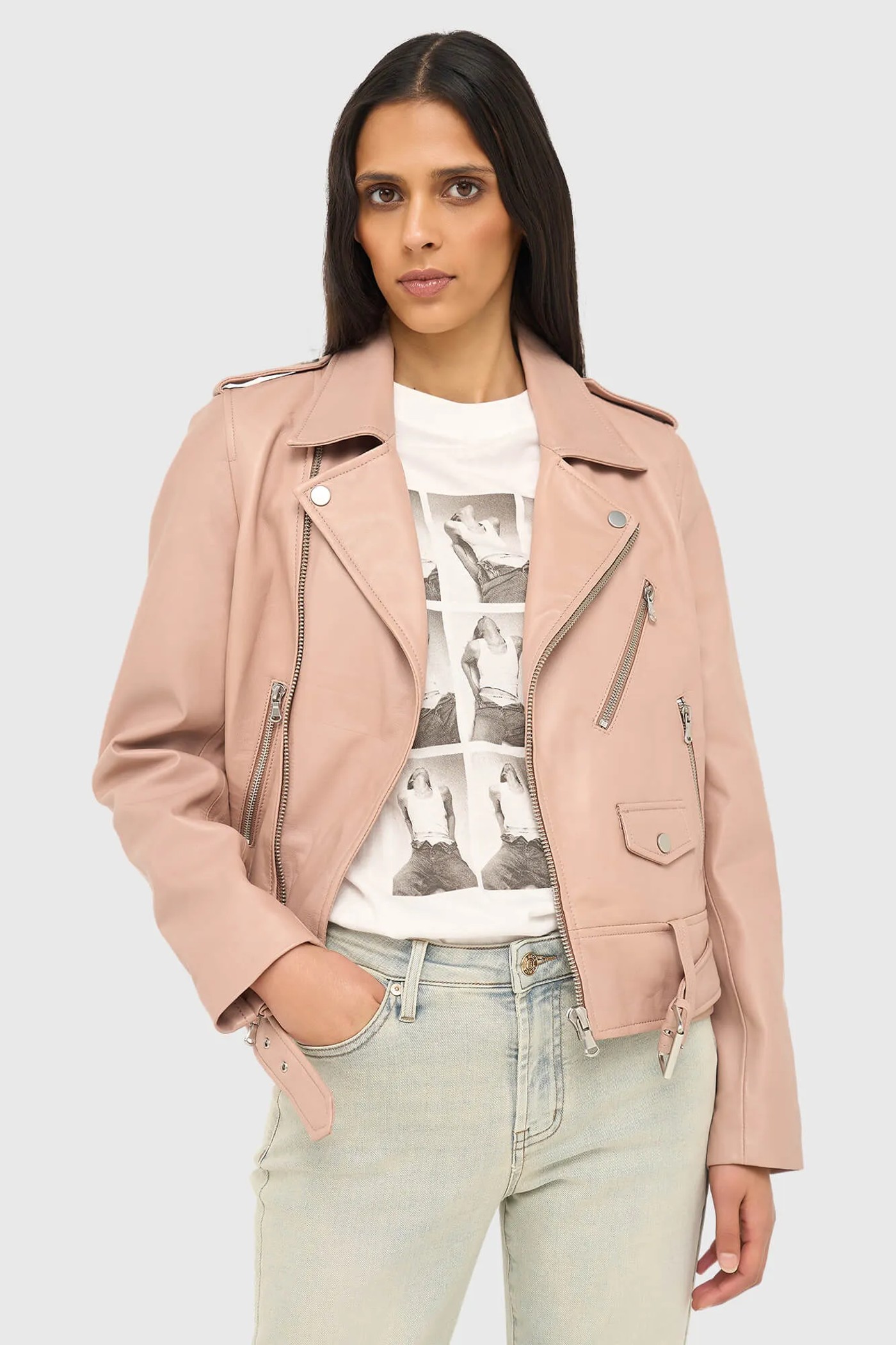 Roze Leren Biker Jack Burke