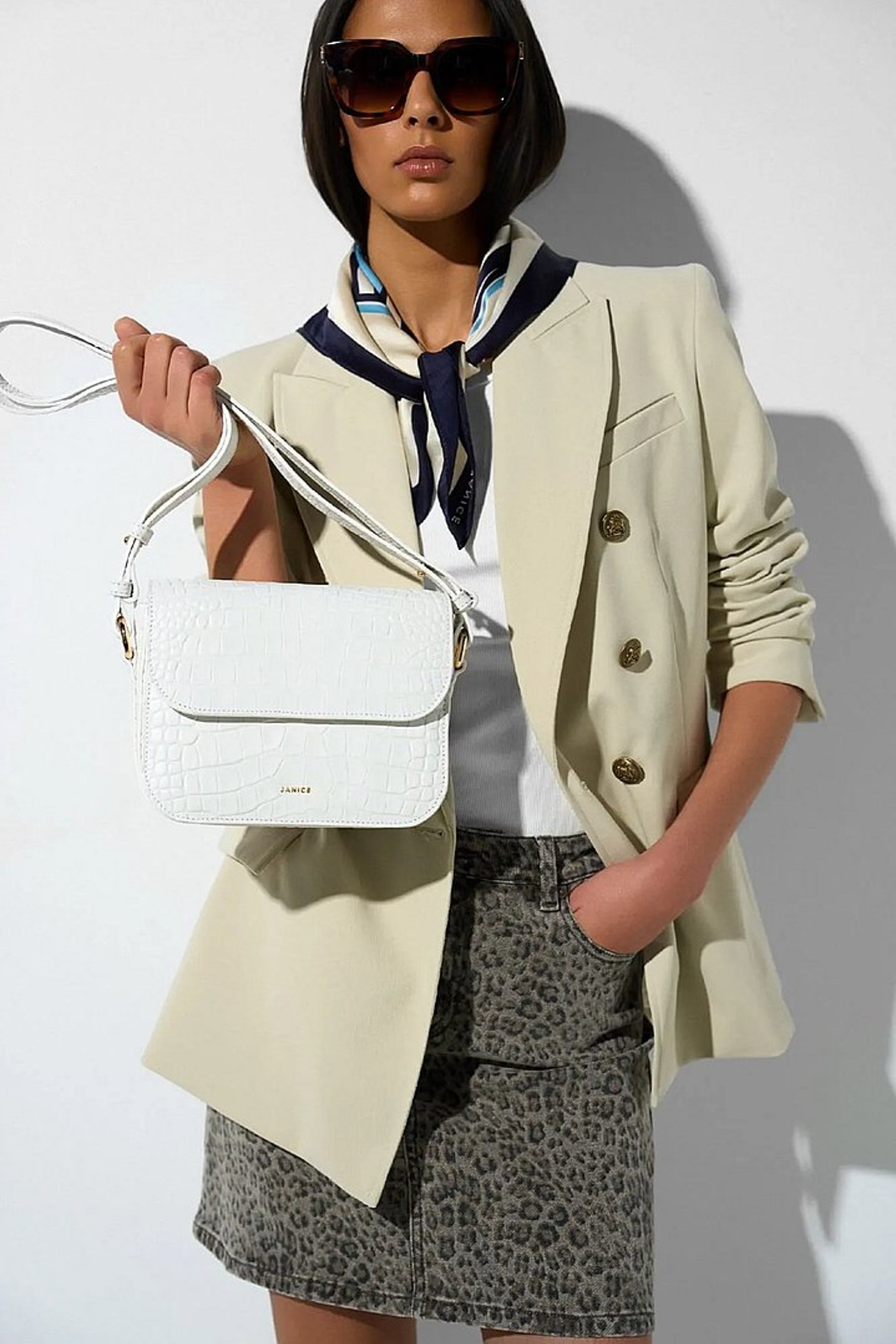 Leren Dames Tas Elias Croco Off White