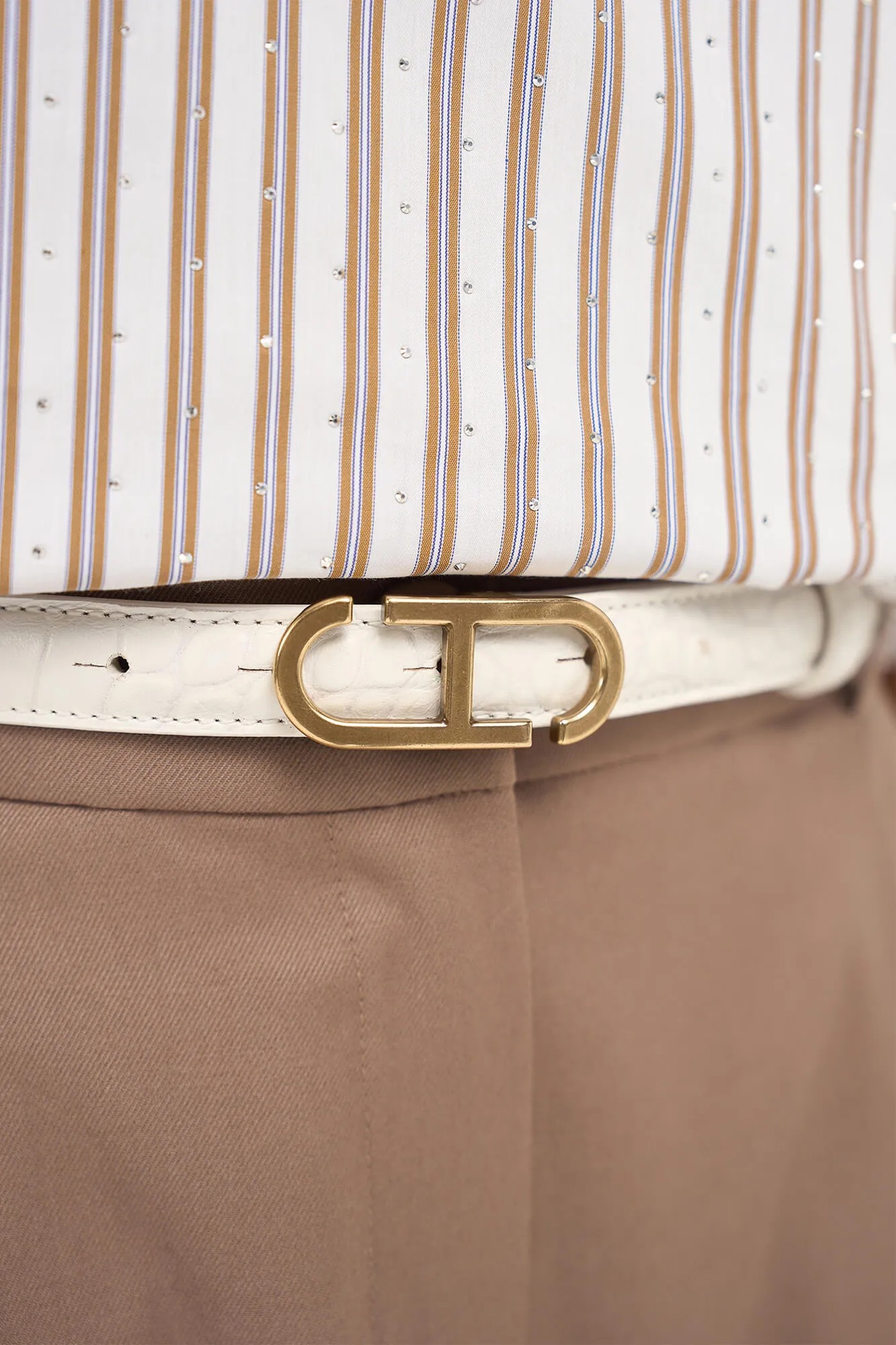 Leren Riem Dames Trophy Off White Croco Brass Buckle